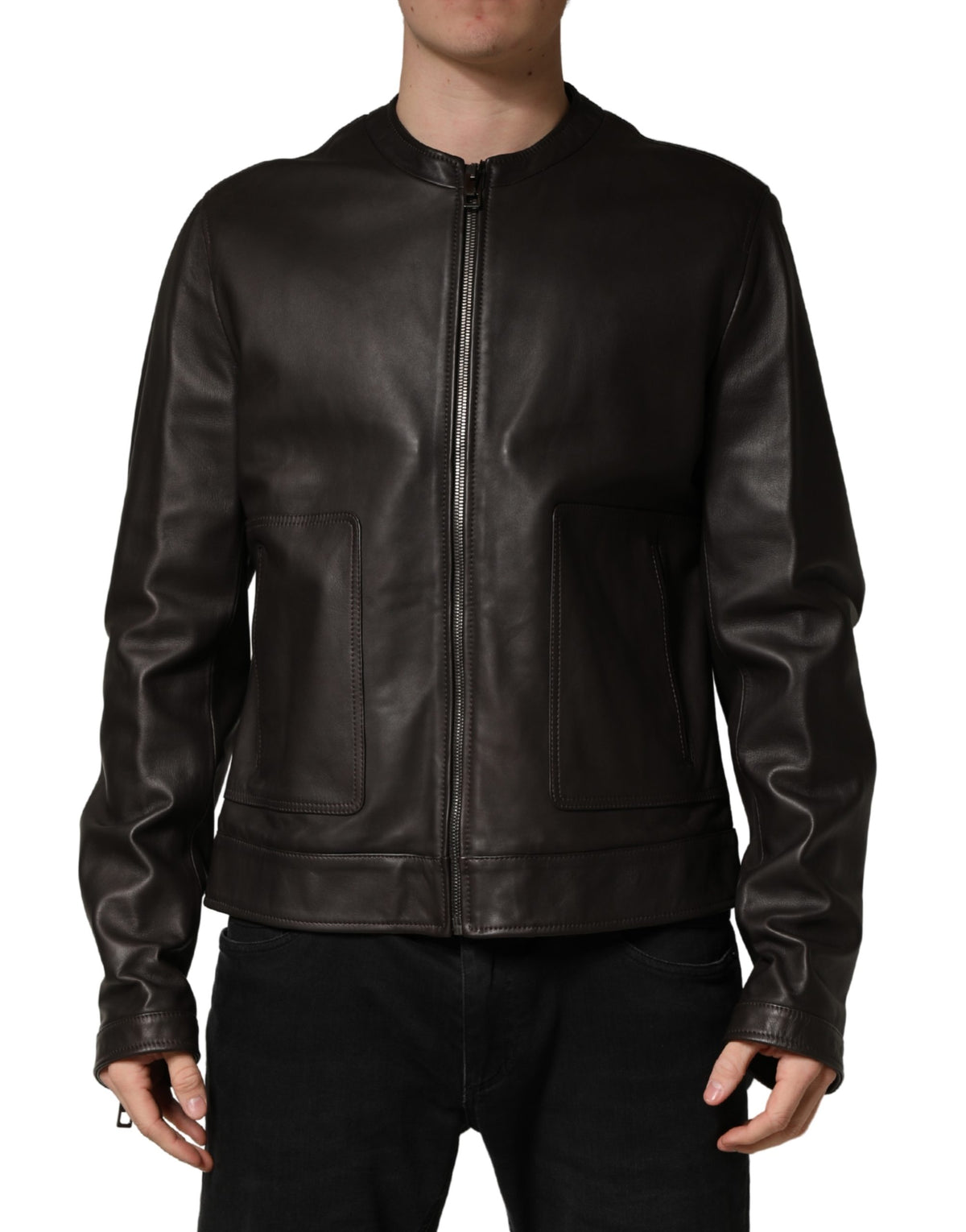 Dolce & Gabbana Black LambskinLeather Full Zip Biker Jacket