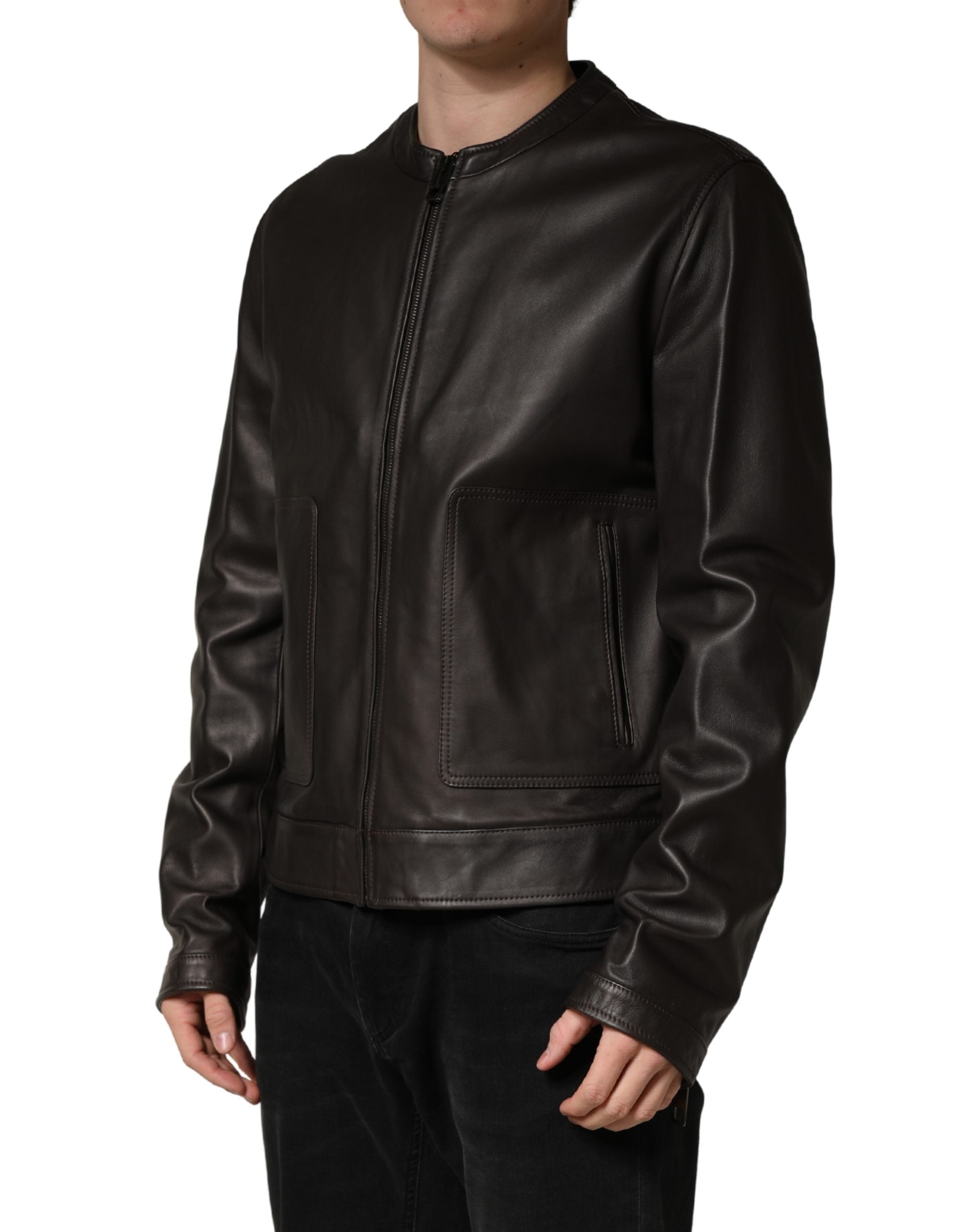 Dolce & Gabbana Black LambskinLeather Full Zip Biker Jacket Dolce & Gabbana