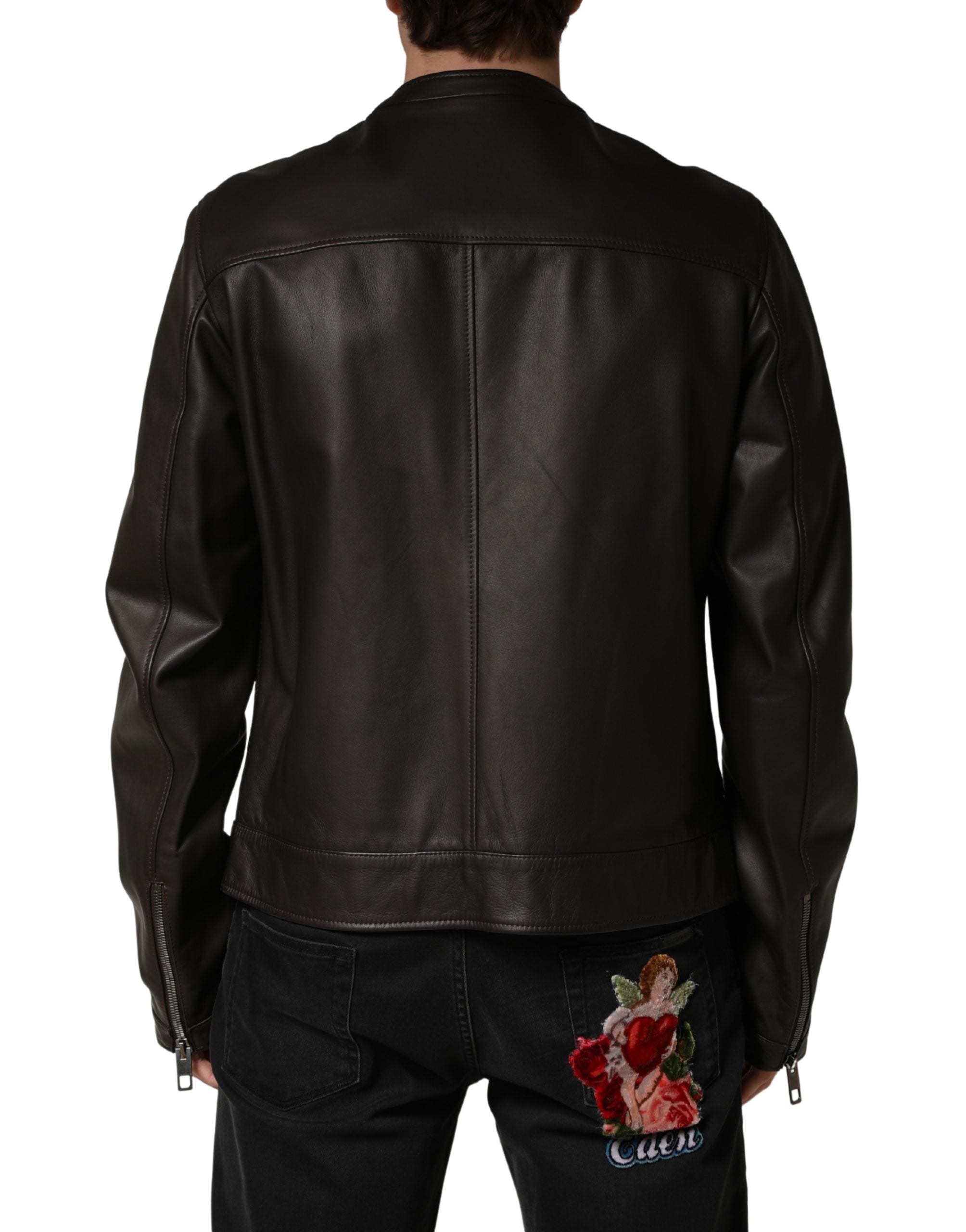 Dolce & Gabbana Black LambskinLeather Full Zip Biker Jacket Dolce & Gabbana