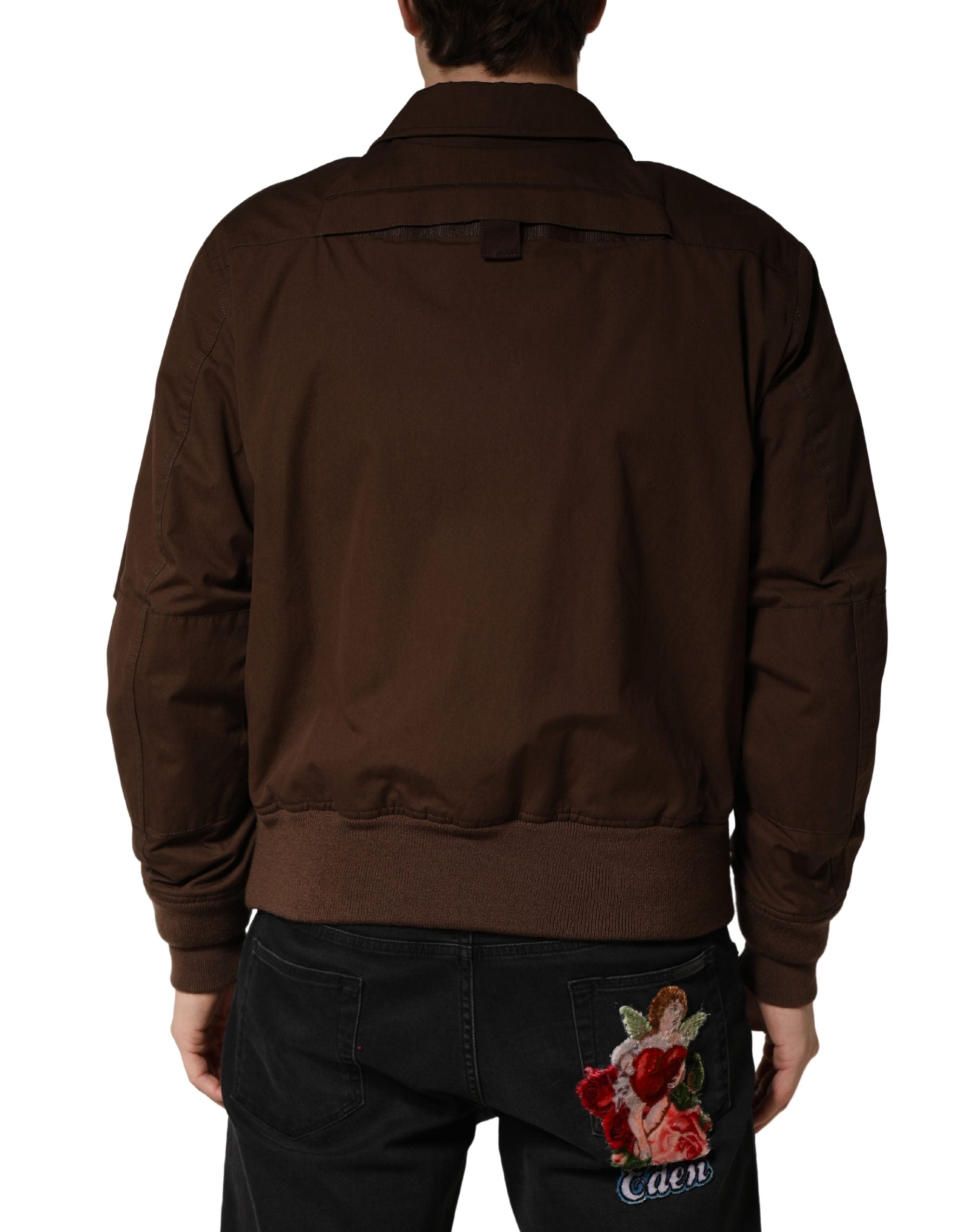 Dolce & Gabbana Brown Cotton Stretch Full Zip Bomber Jacket Dolce & Gabbana