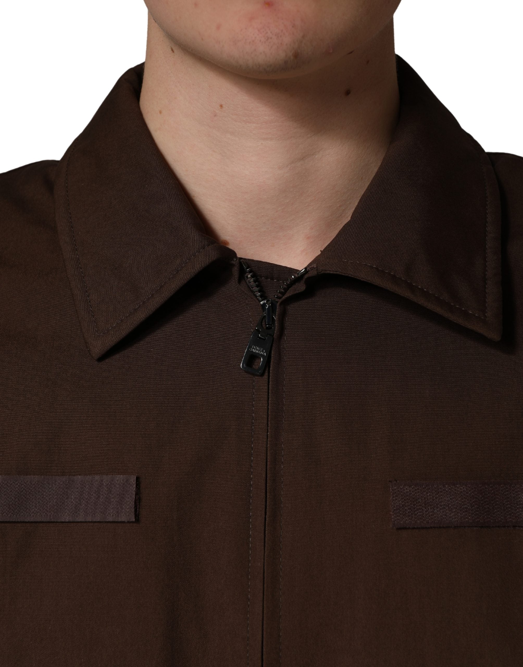 Dolce & Gabbana Brown Cotton Stretch Full Zip Bomber Jacket Dolce & Gabbana