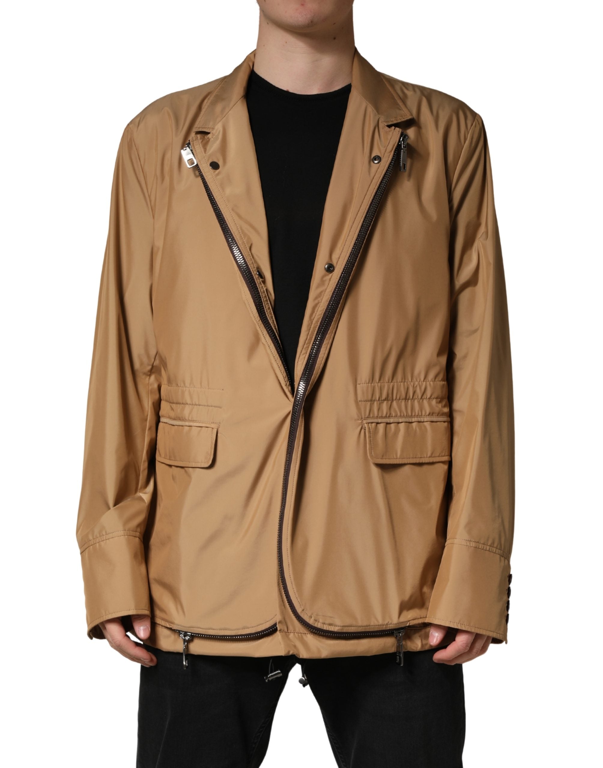 Dolce & Gabbana Brown Single Breasted Layered Coat Jacket Dolce & Gabbana