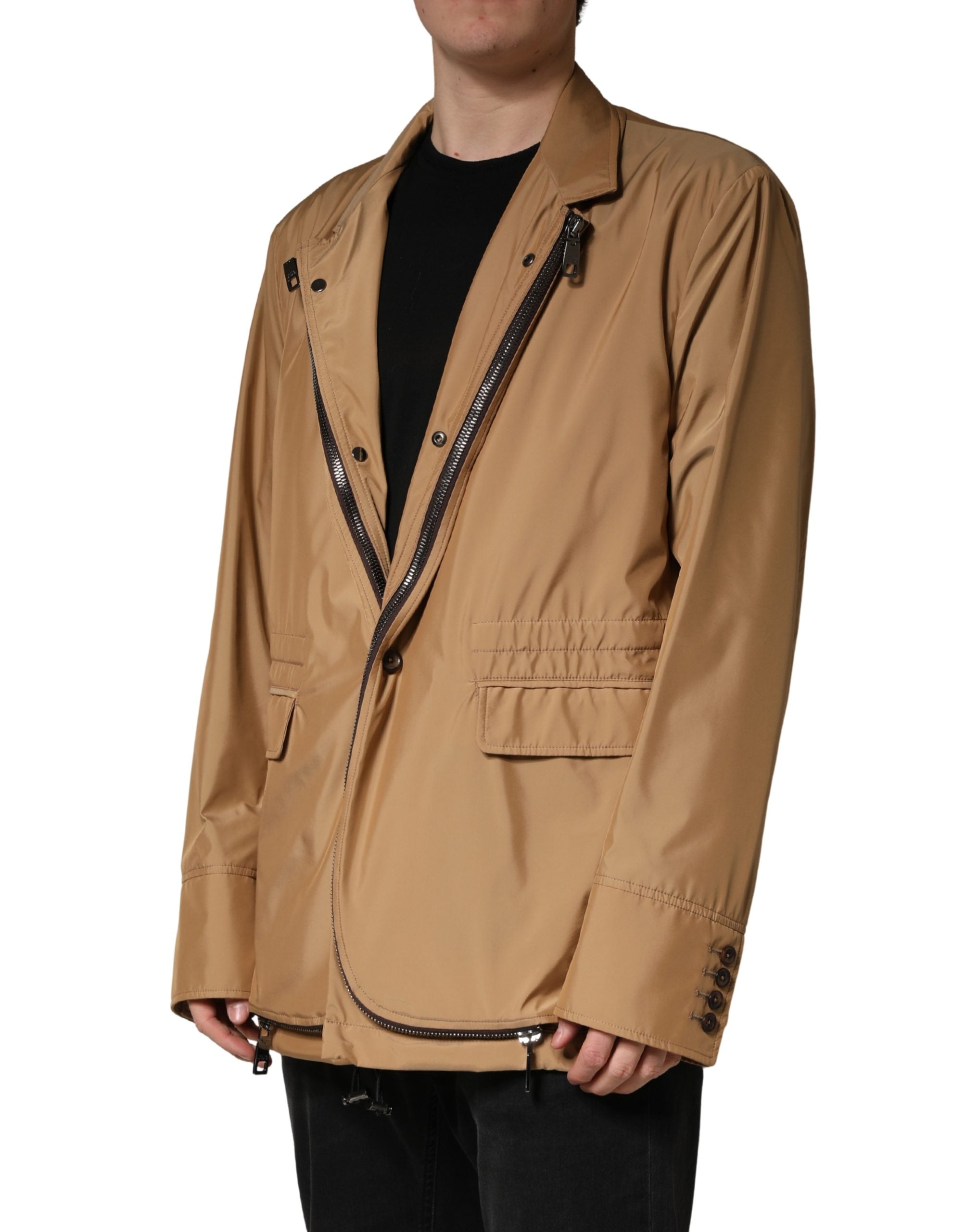 Dolce & Gabbana Brown Single Breasted Layered Coat Jacket Dolce & Gabbana