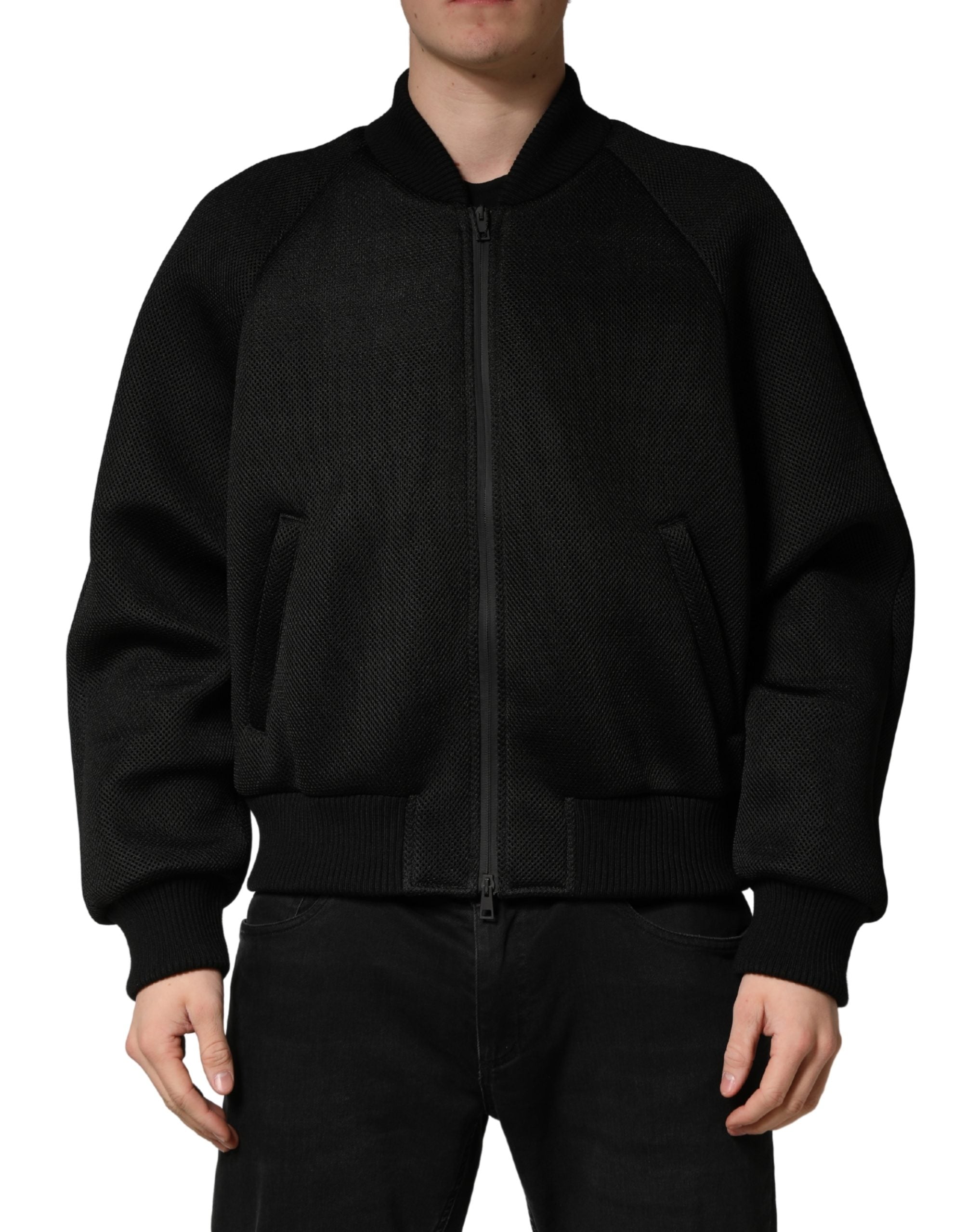 Dolce & Gabbana Men Black Nylon Full Zip Bomber Jacket Dolce & Gabbana