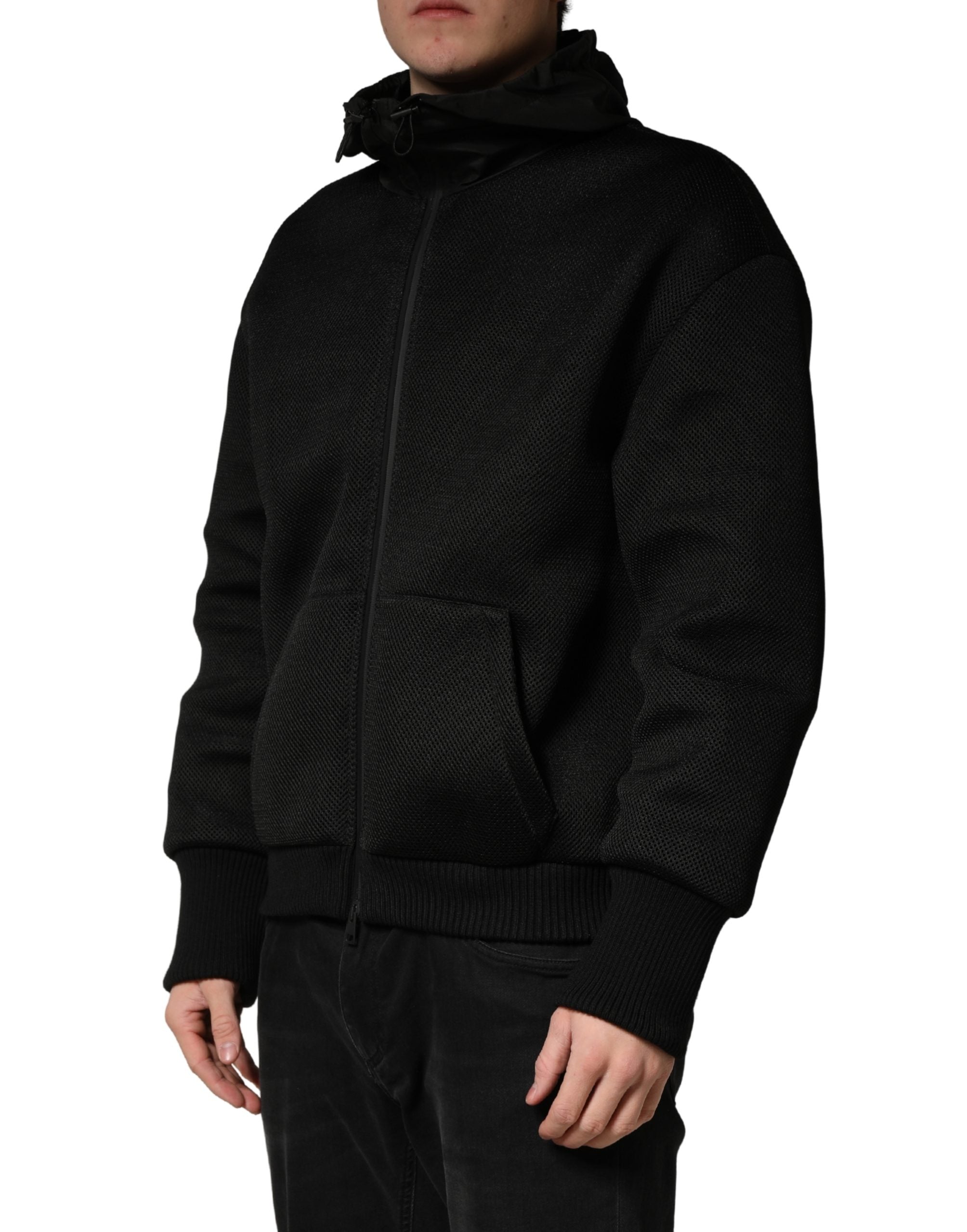 Dolce & Gabbana Men Black Hooded Full Zip Bomber Jacket Dolce & Gabbana