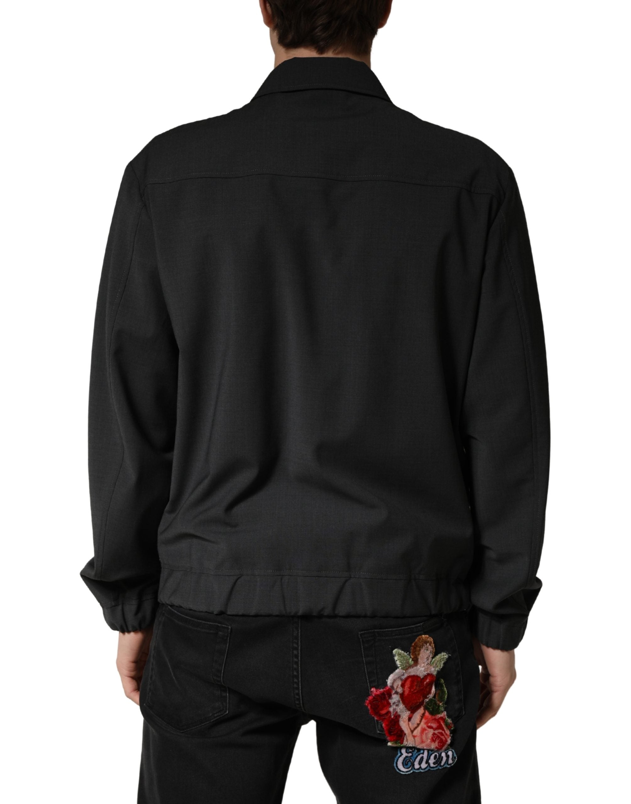 Dolce & Gabbana Black Wool Logo Full Zip Men Bomber Jacket Dolce & Gabbana