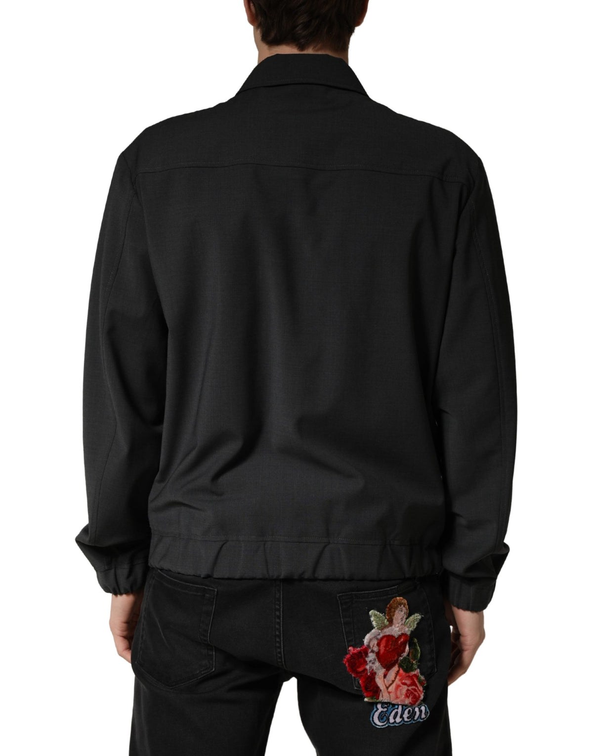 Dolce & Gabbana Black Wool Logo Full Zip Men Bomber Jacket