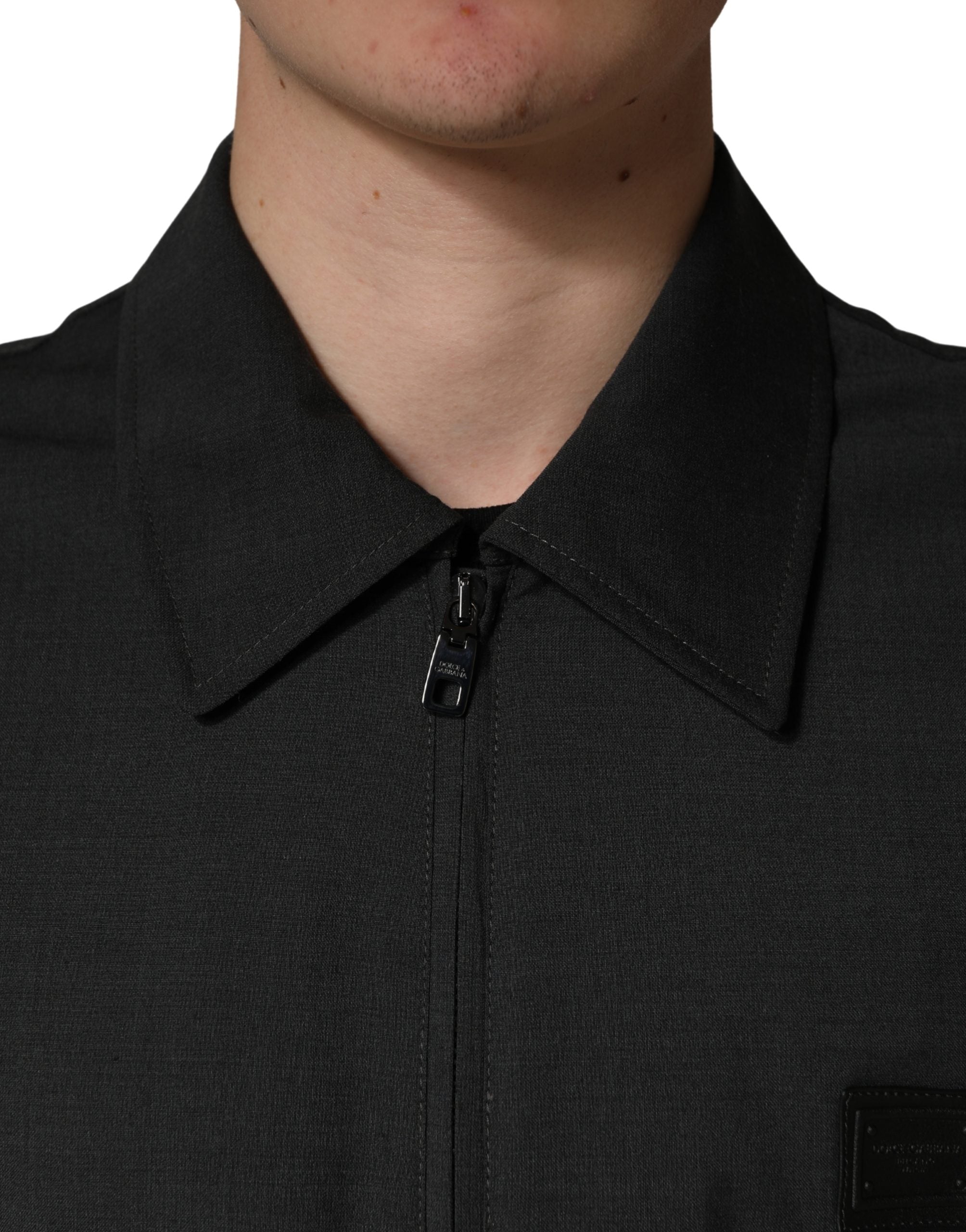 Dolce & Gabbana Black Wool Logo Full Zip Men Bomber Jacket Dolce & Gabbana