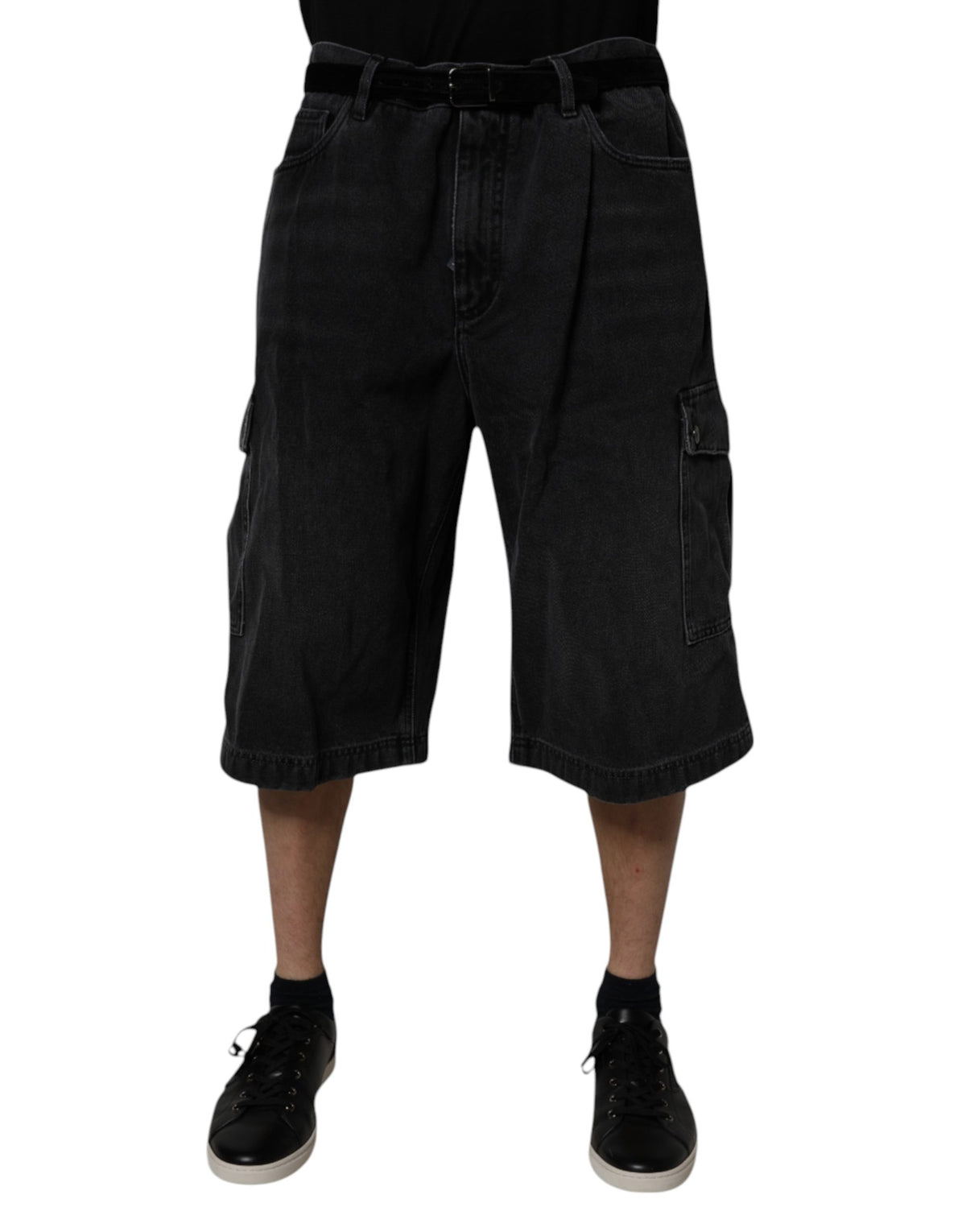 Dolce & Gabbana Black Mid Waist Denim Cargo Bermuda  Shorts