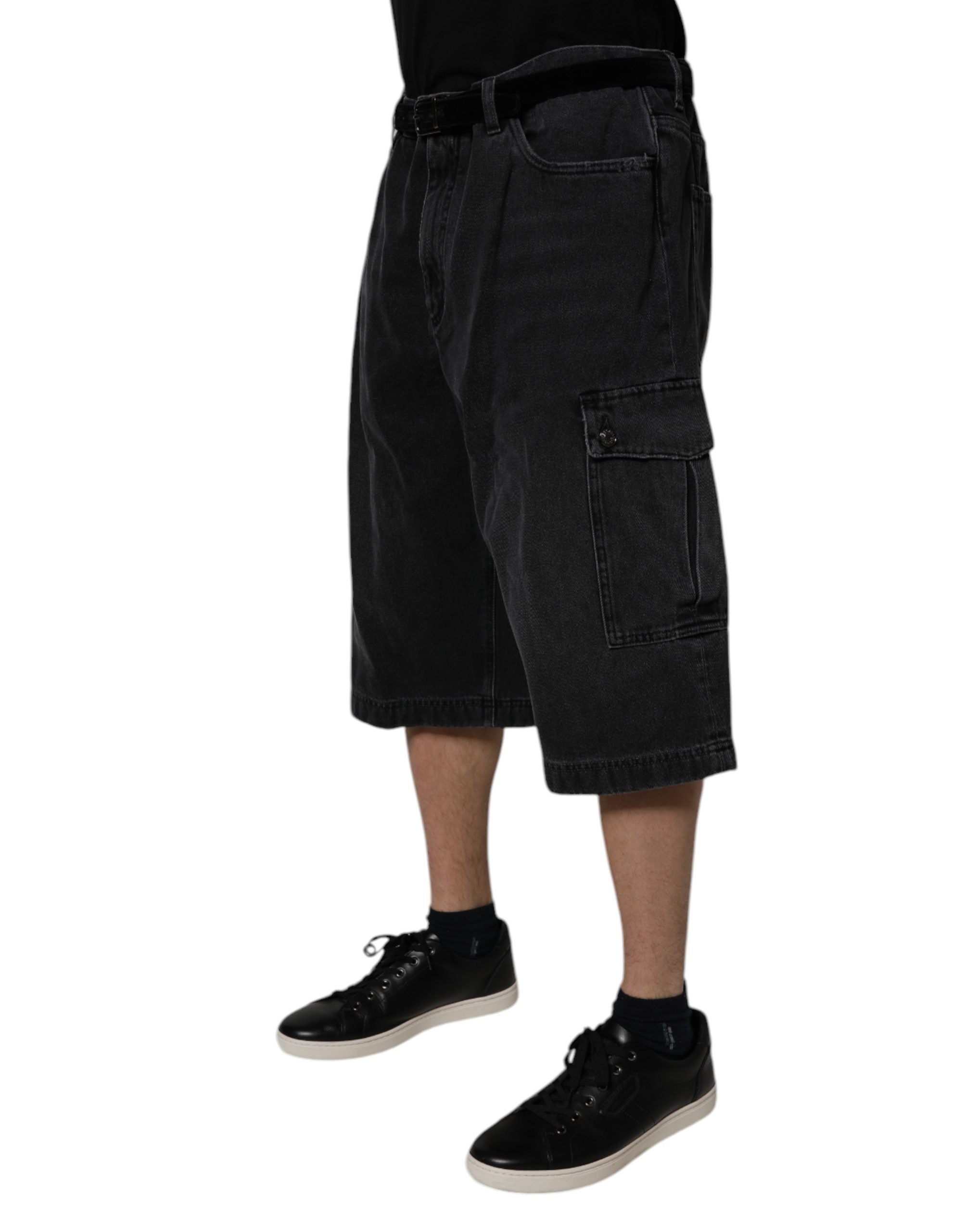 Dolce & Gabbana Black Mid Waist Denim Cargo Bermuda  Shorts Dolce & Gabbana