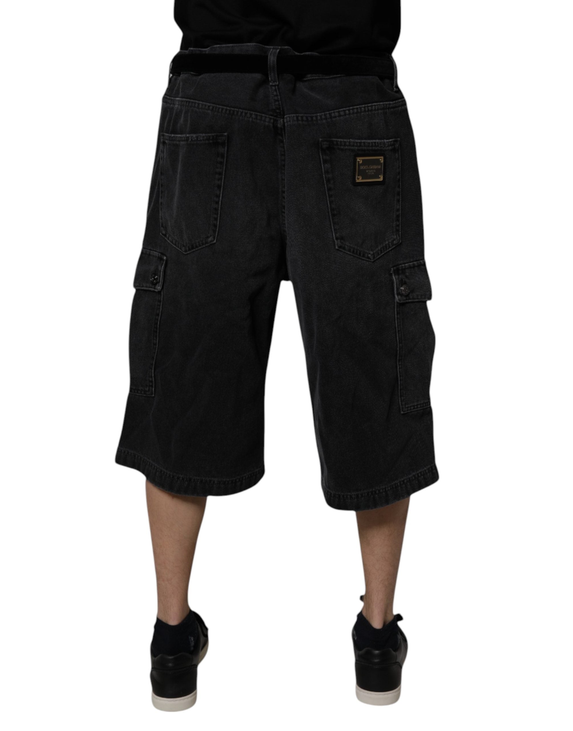 Dolce & Gabbana Black Mid Waist Denim Cargo Bermuda  Shorts Dolce & Gabbana
