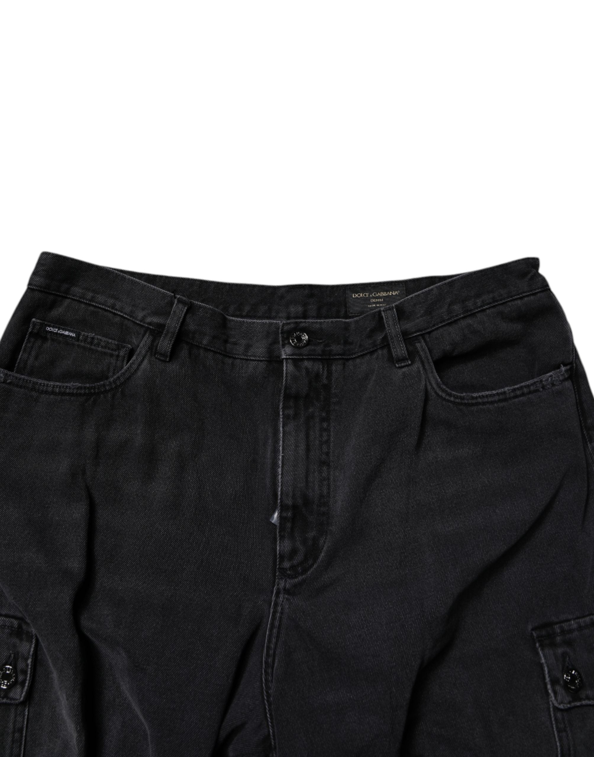 Dolce & Gabbana Black Mid Waist Denim Cargo Bermuda  Shorts Dolce & Gabbana