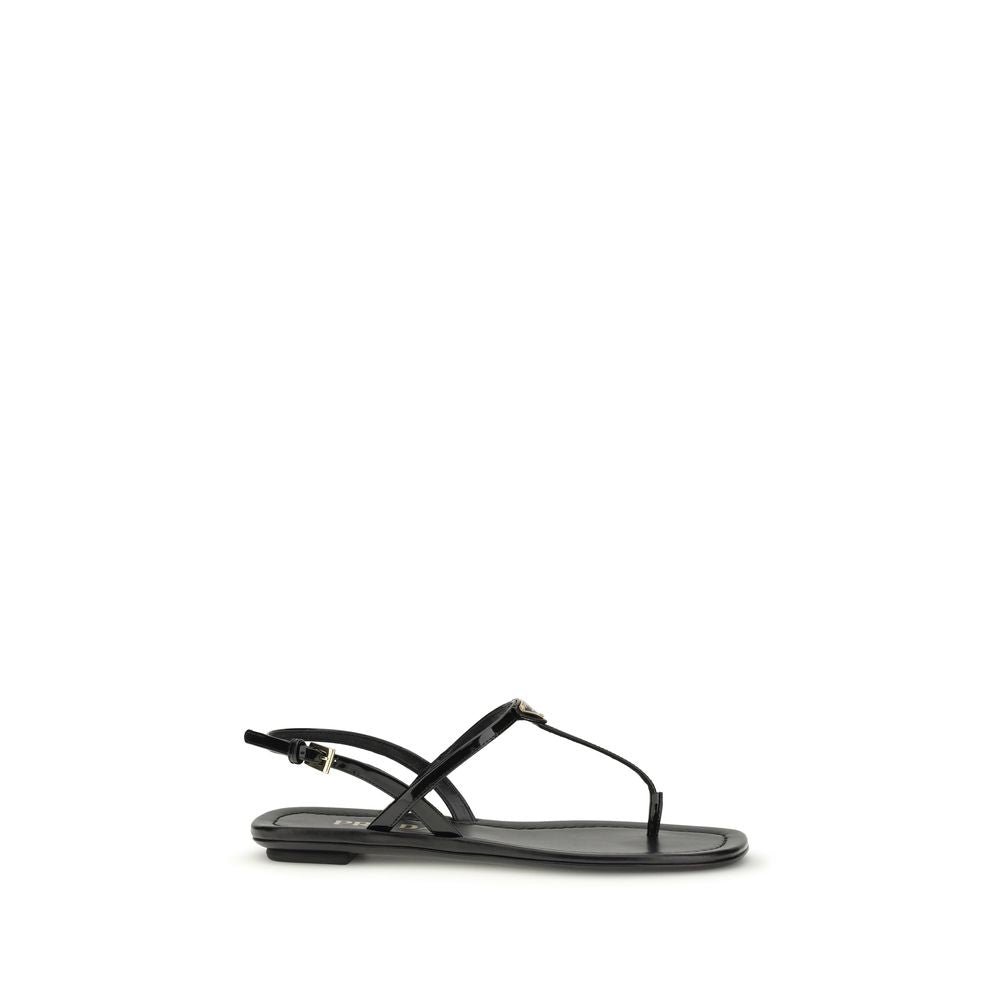 Prada Black Calf Leather Bos Taurus Flip-Flop Sandals Prada