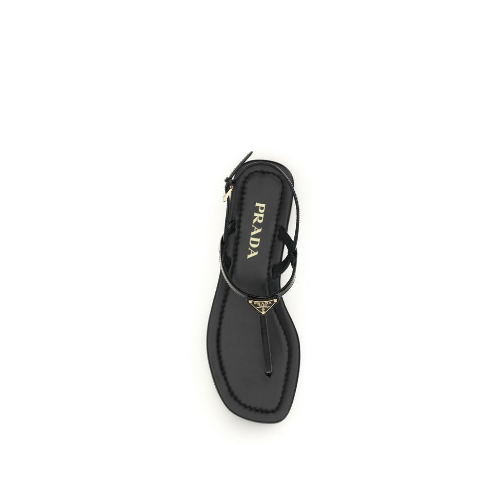 Prada Black Calf Leather Bos Taurus Flip-Flop Sandals Prada
