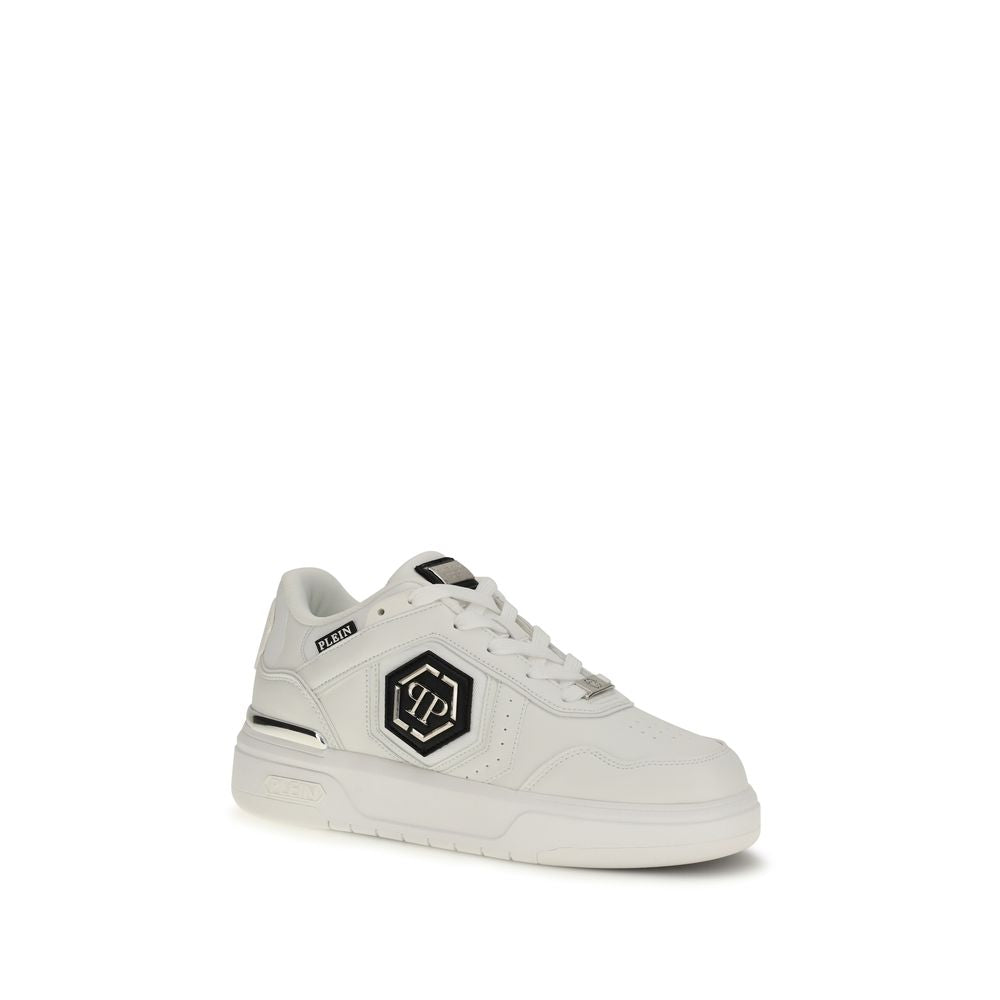 Philipp Plein White Calf Leather Bos Taurus Athletic Sneakers Philipp Plein