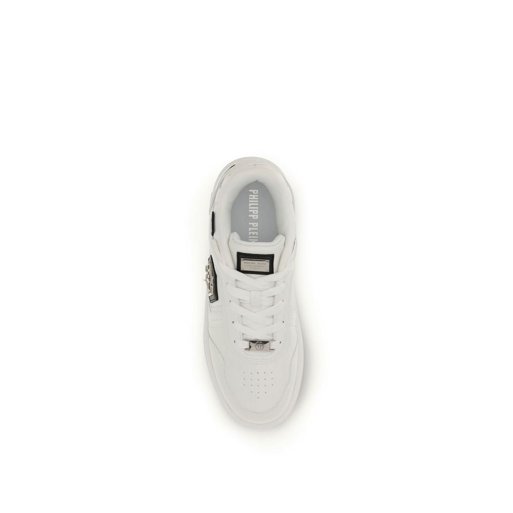 Philipp Plein White Calf Leather Bos Taurus Athletic Sneakers Philipp Plein