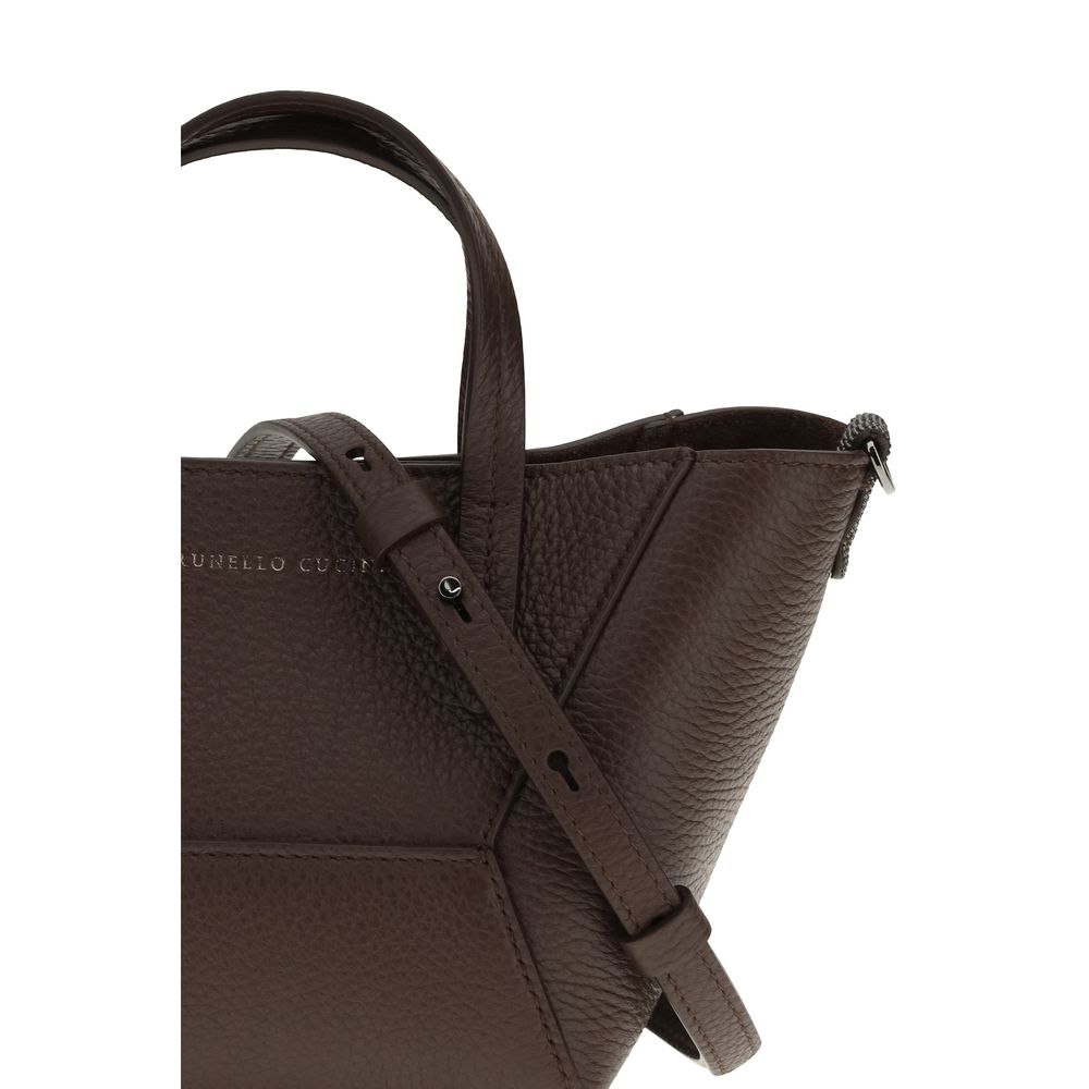 Brunello Cucinelli Bordeaux Calf Leather Bos Taurus Shoulder Bag Brunello Cucinelli