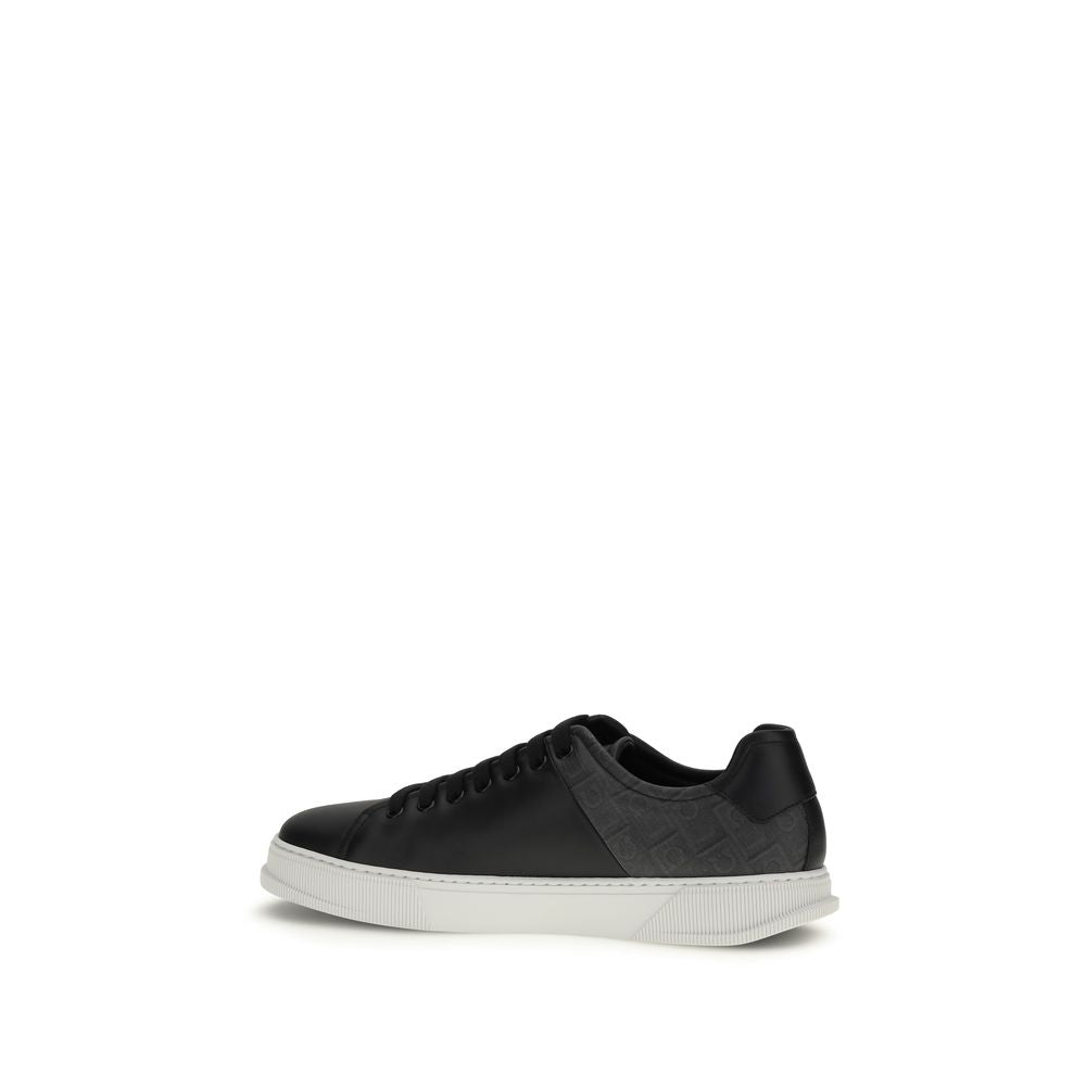 Ferragamo Black Calf Leather Bos Taurus Low Top Sneakers Ferragamo