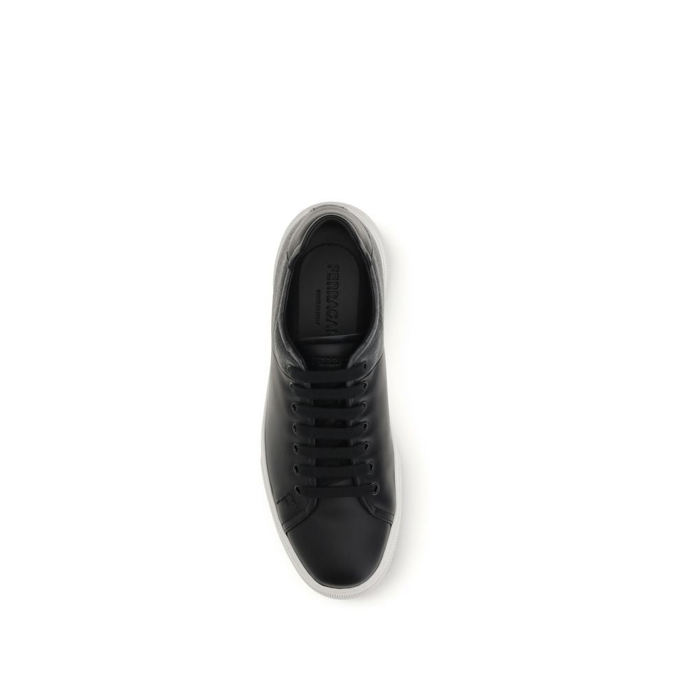 Ferragamo Black Calf Leather Bos Taurus Low Top Sneakers Ferragamo