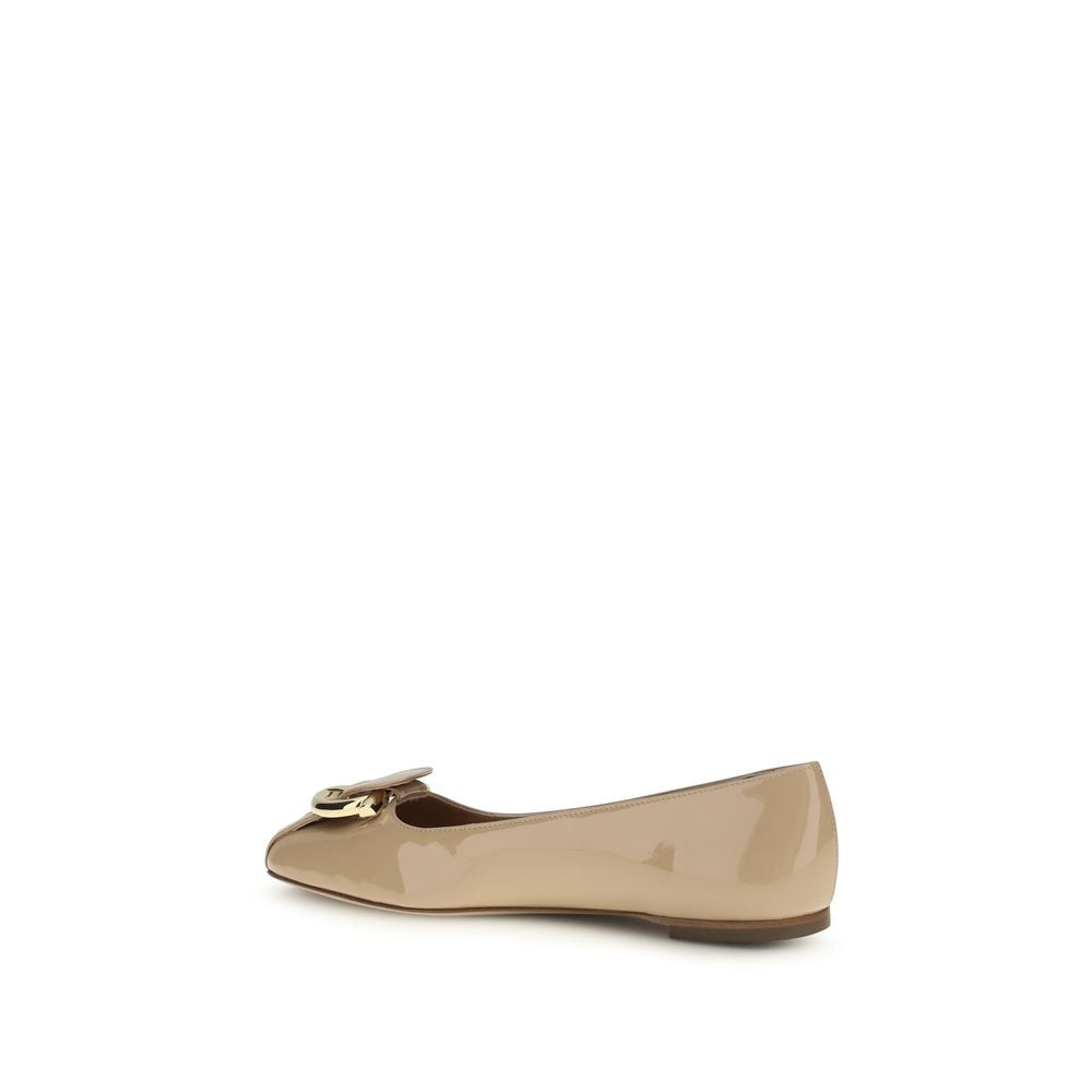 Ferragamo Beige Calf Leather Bos Taurus Ballet Flats Ferragamo