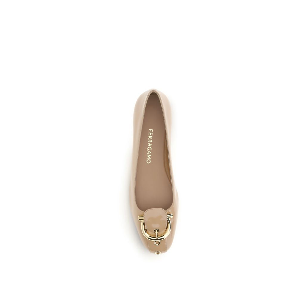 Ferragamo Beige Calf Leather Bos Taurus Ballet Flats Ferragamo