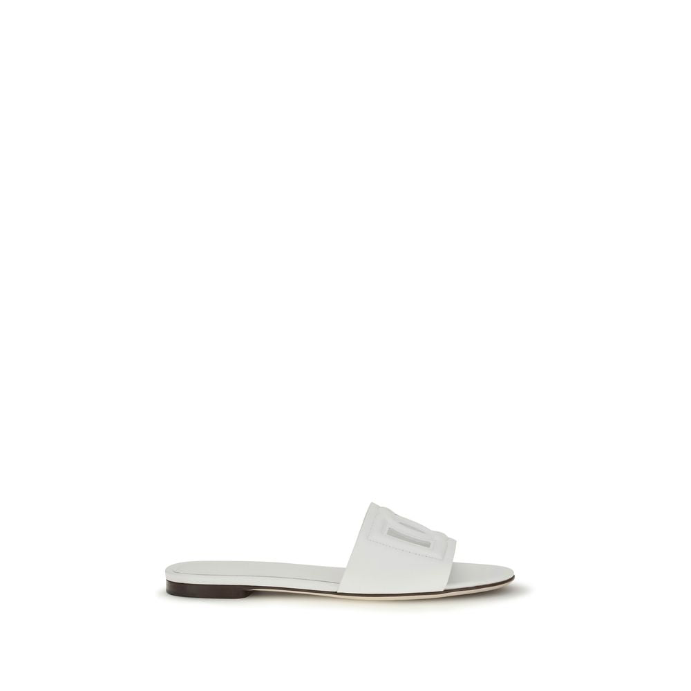 Dolce & Gabbana White Calf Leather Bos Taurus Flat Sandals Dolce & Gabbana
