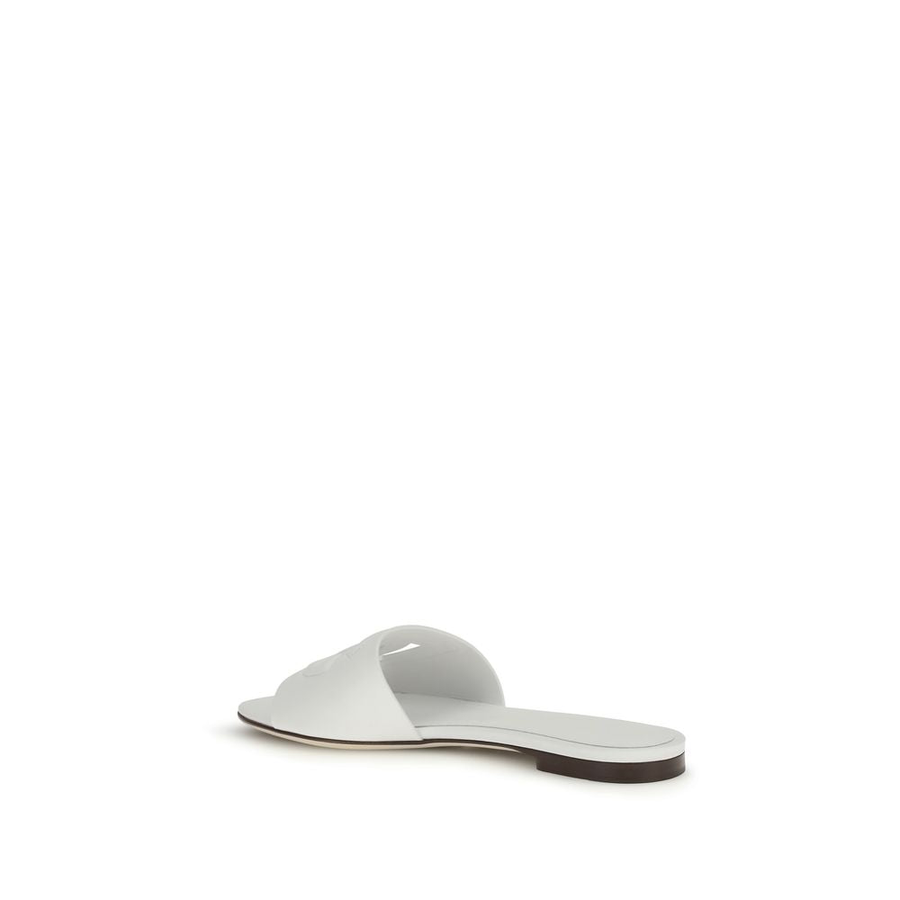 Dolce & Gabbana White Calf Leather Bos Taurus Flat Sandals Dolce & Gabbana