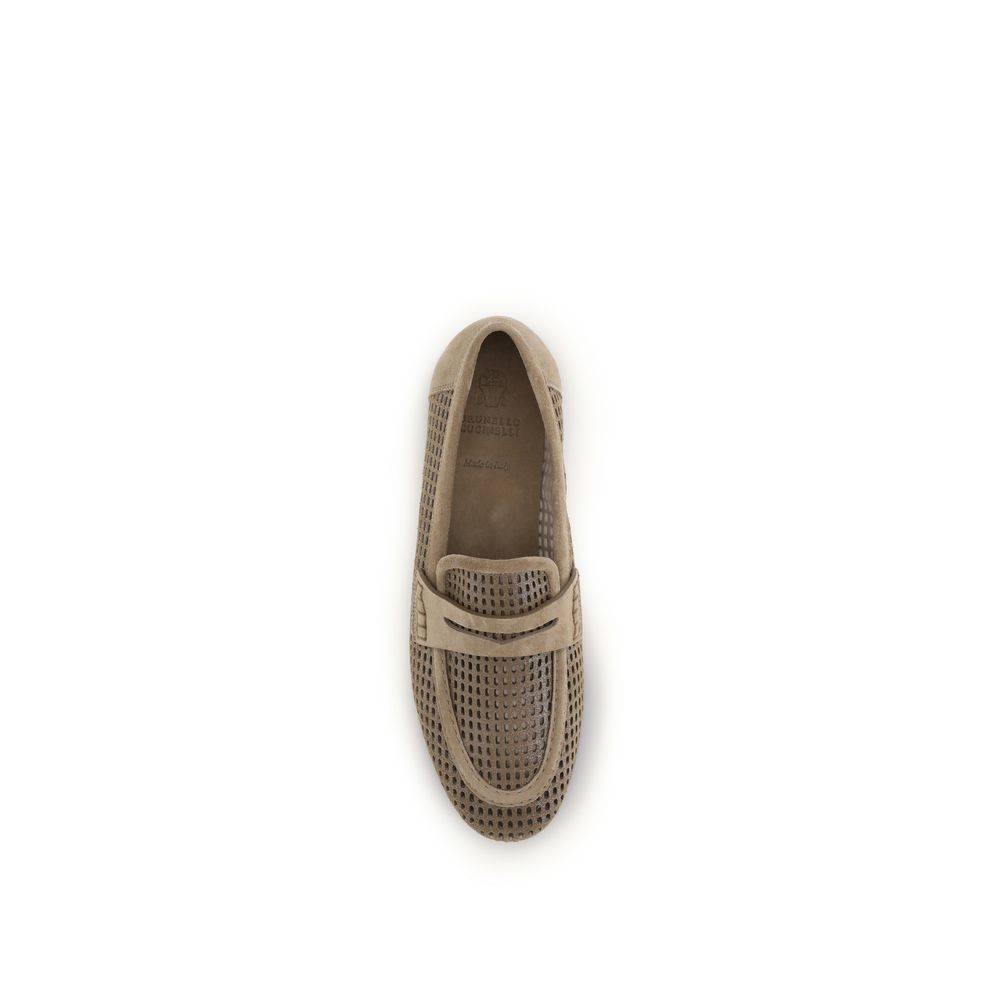 Brunello Cucinelli Beige Calf Leather Bos Taurus Slip-On Loafers Brunello Cucinelli