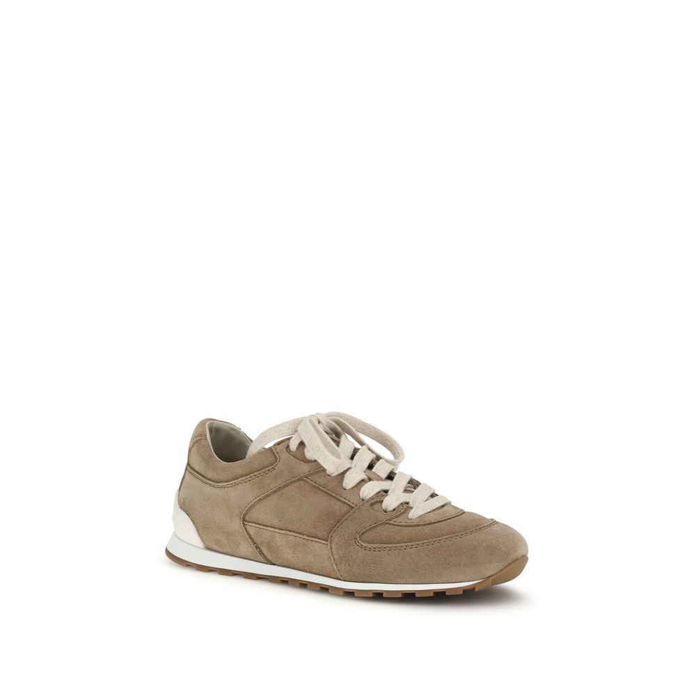 Brunello Cucinelli Beige Calf Leather Bos Taurus Low Top Sneakers Brunello Cucinelli