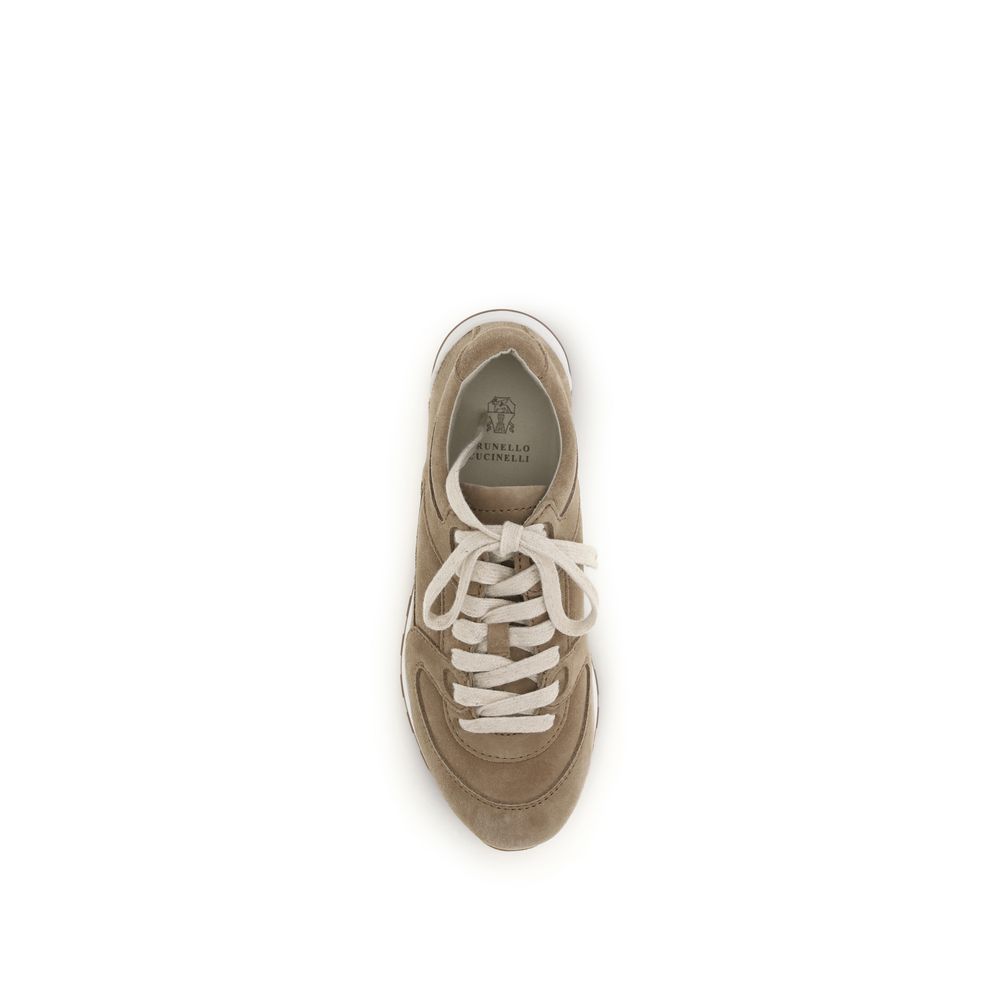 Brunello Cucinelli Beige Calf Leather Bos Taurus Low Top Sneakers Brunello Cucinelli
