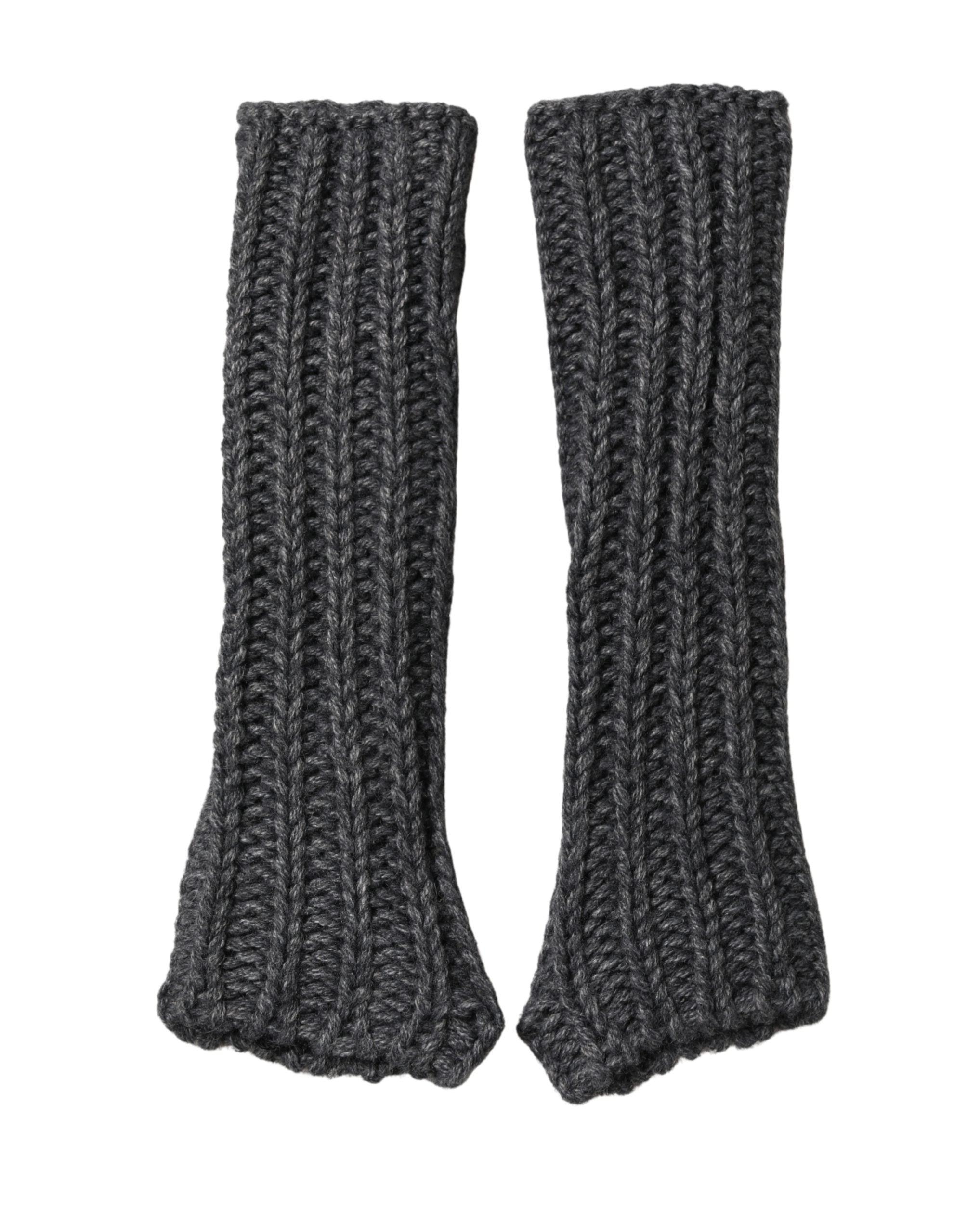 Dolce & Gabbana Gray Acrylic Knitted Fingerless Arm Warmer Gloves Dolce & Gabbana