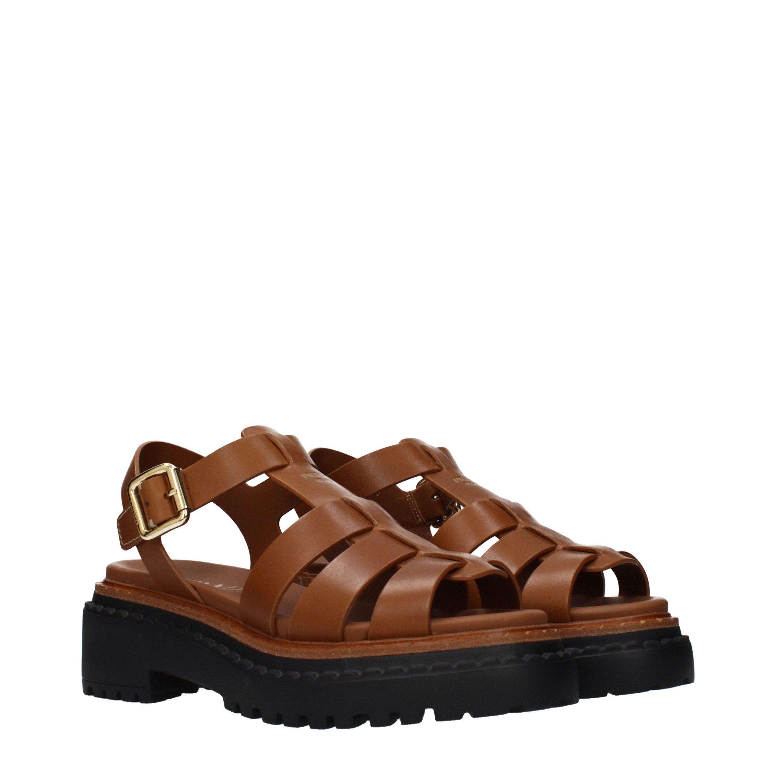 Prada Brown Leather Platform Sandals Prada