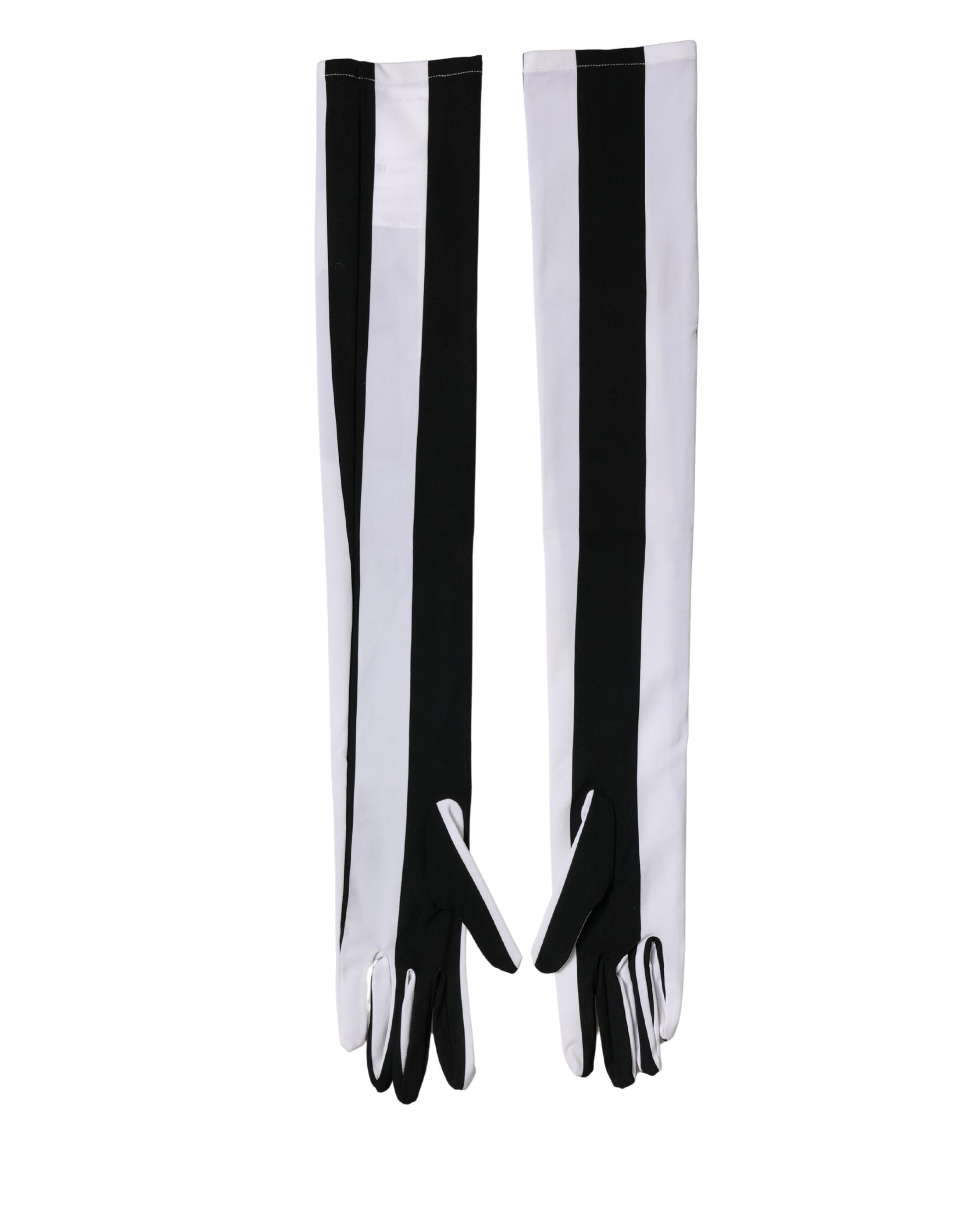 Dolce & Gabbana Black White Stripes Nylon Elbow Length Women Gloves Dolce & Gabbana