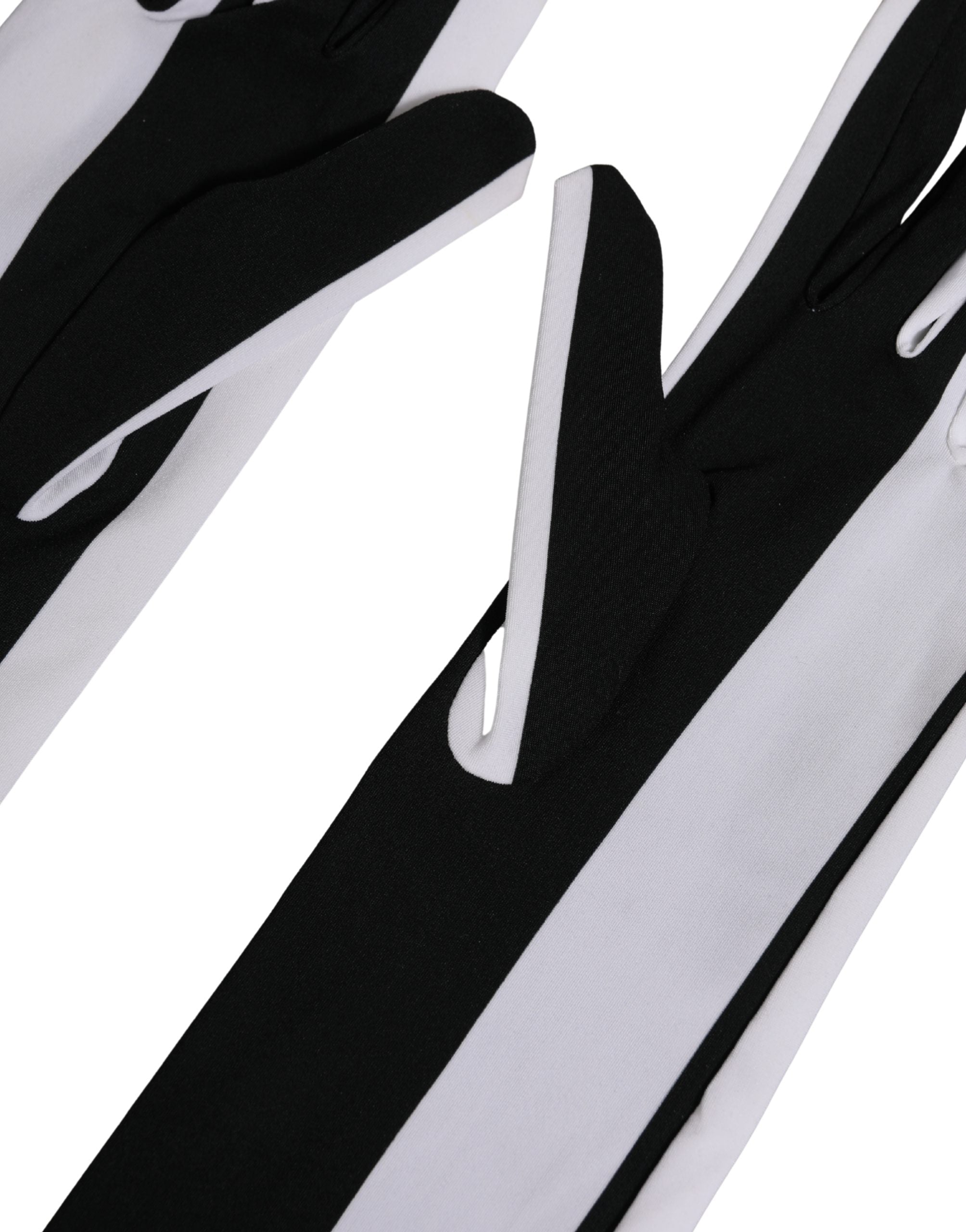 Dolce & Gabbana Black White Stripes Nylon Elbow Length Women Gloves Dolce & Gabbana