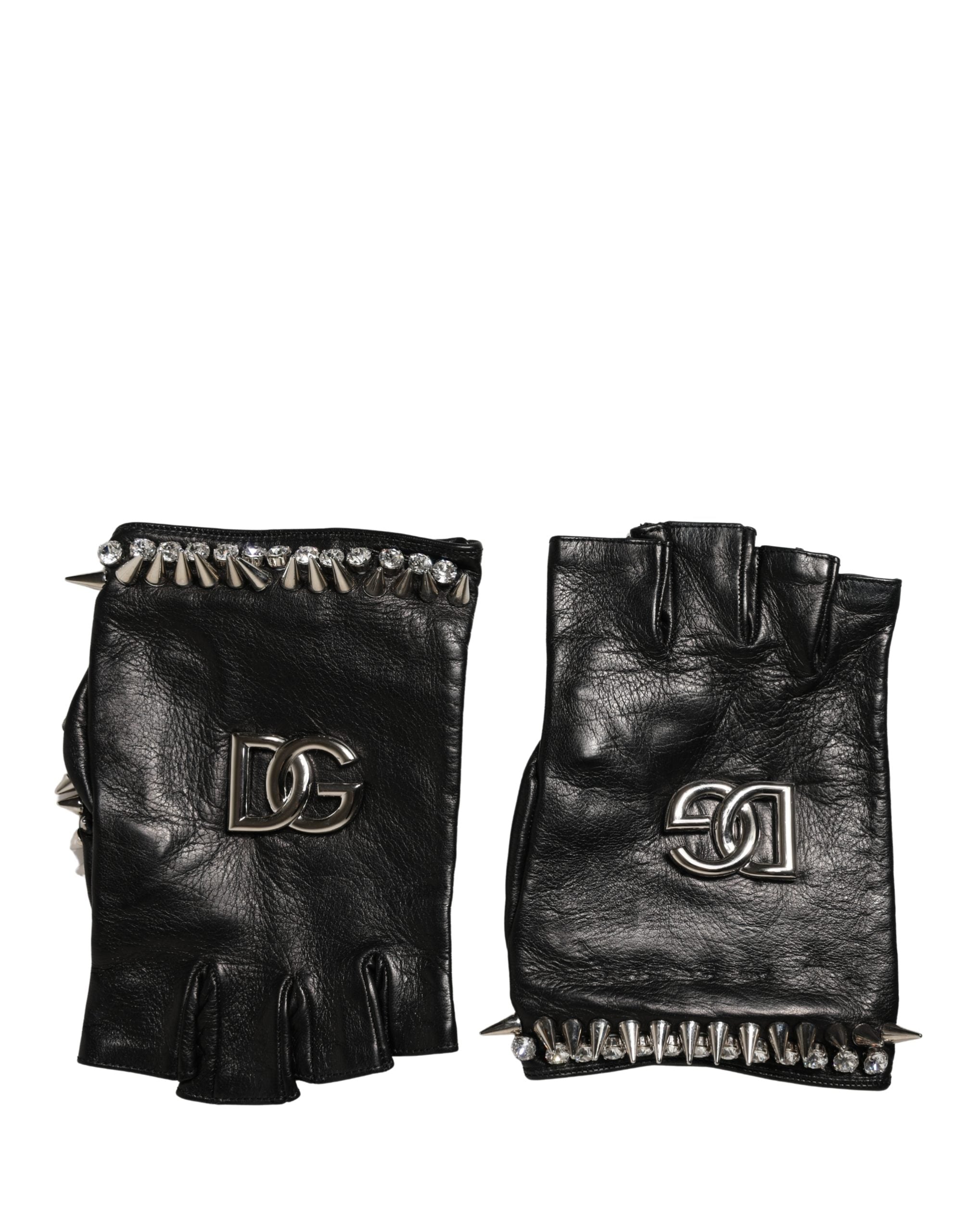 Dolce & Gabbana Women Black Embellished Wrist Length Mitten Gloves Dolce & Gabbana