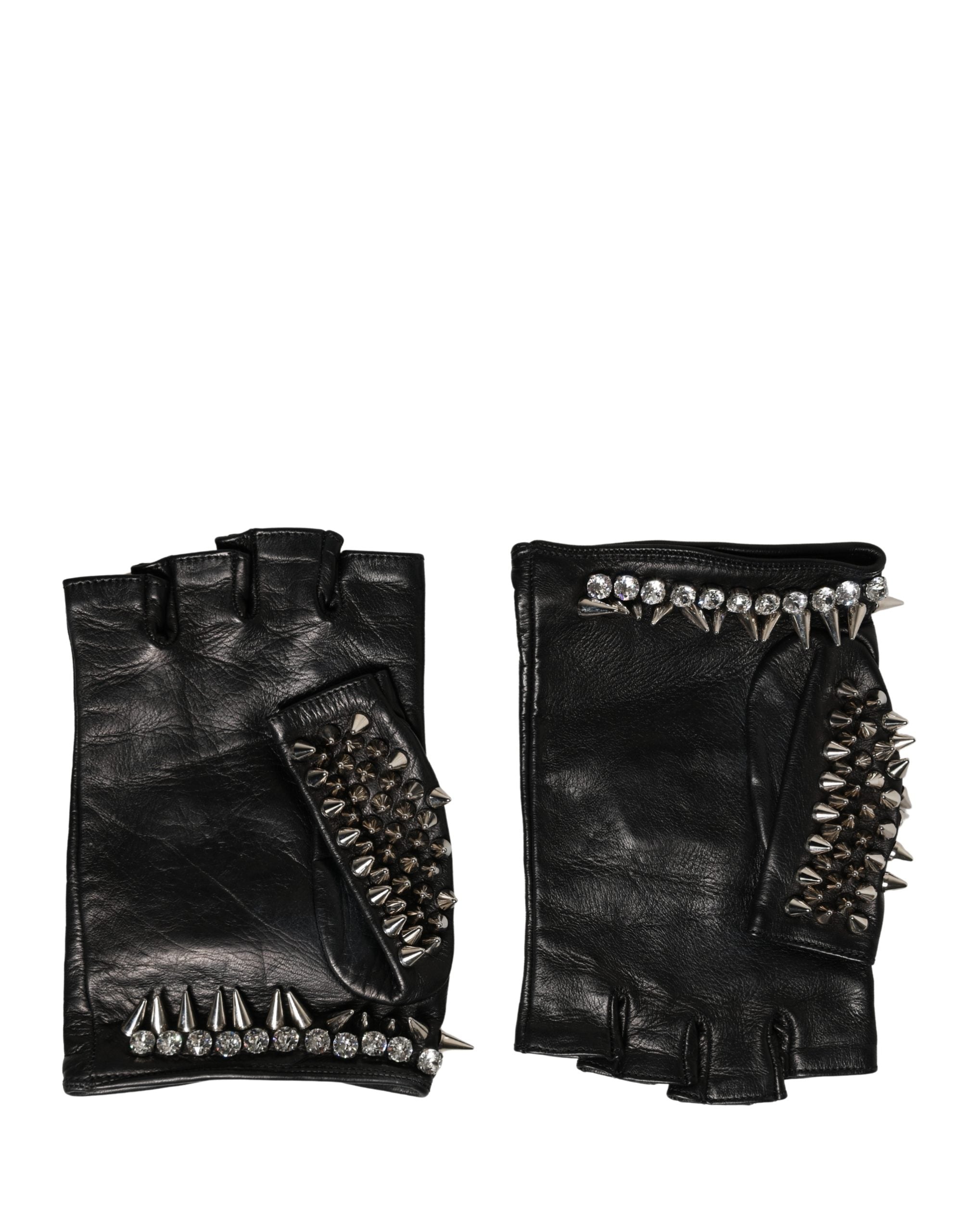 Dolce & Gabbana Women Black Embellished Wrist Length Mitten Gloves Dolce & Gabbana