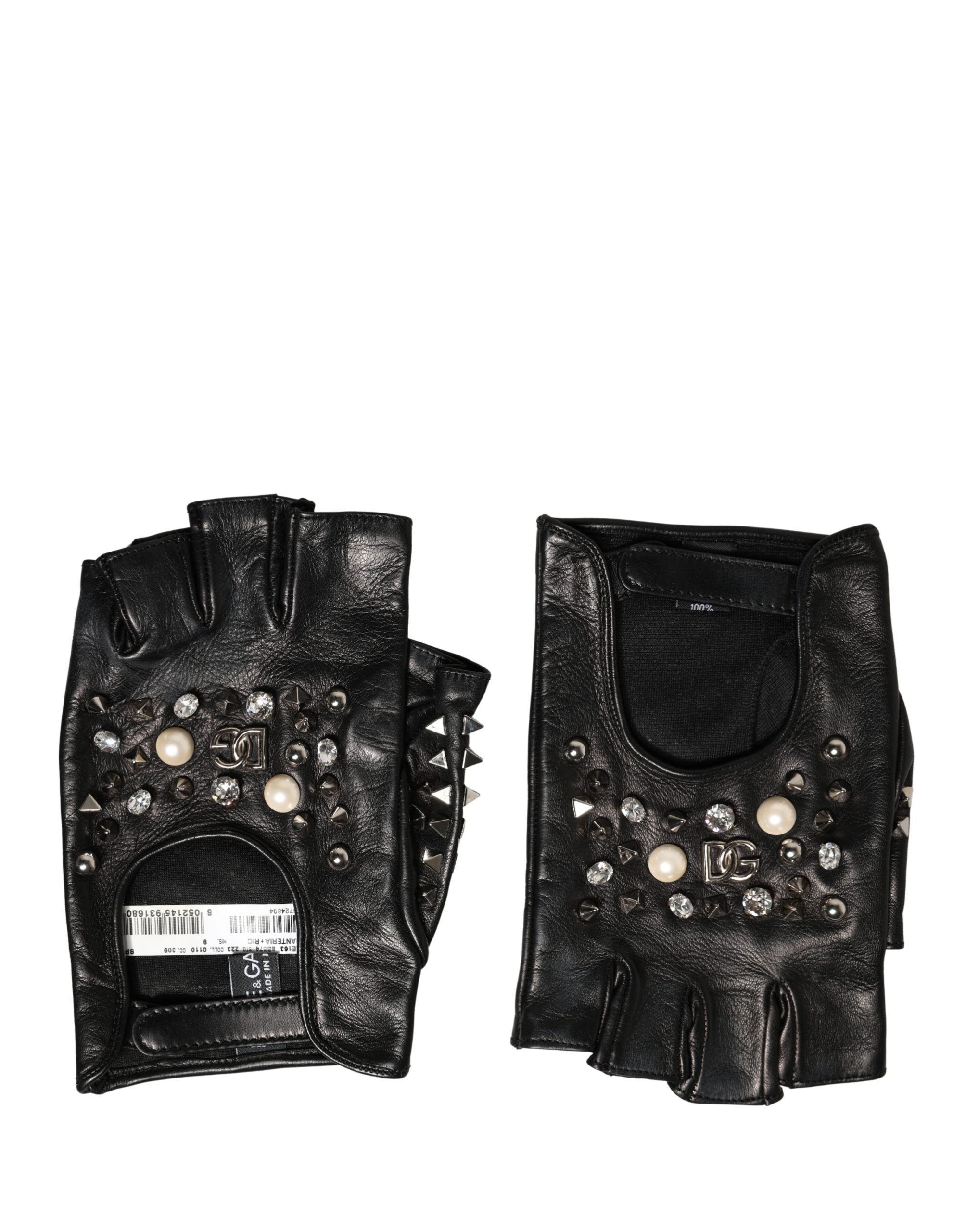 Dolce & Gabbana Black Embellished Wrist Length Mitten Women Gloves Dolce & Gabbana