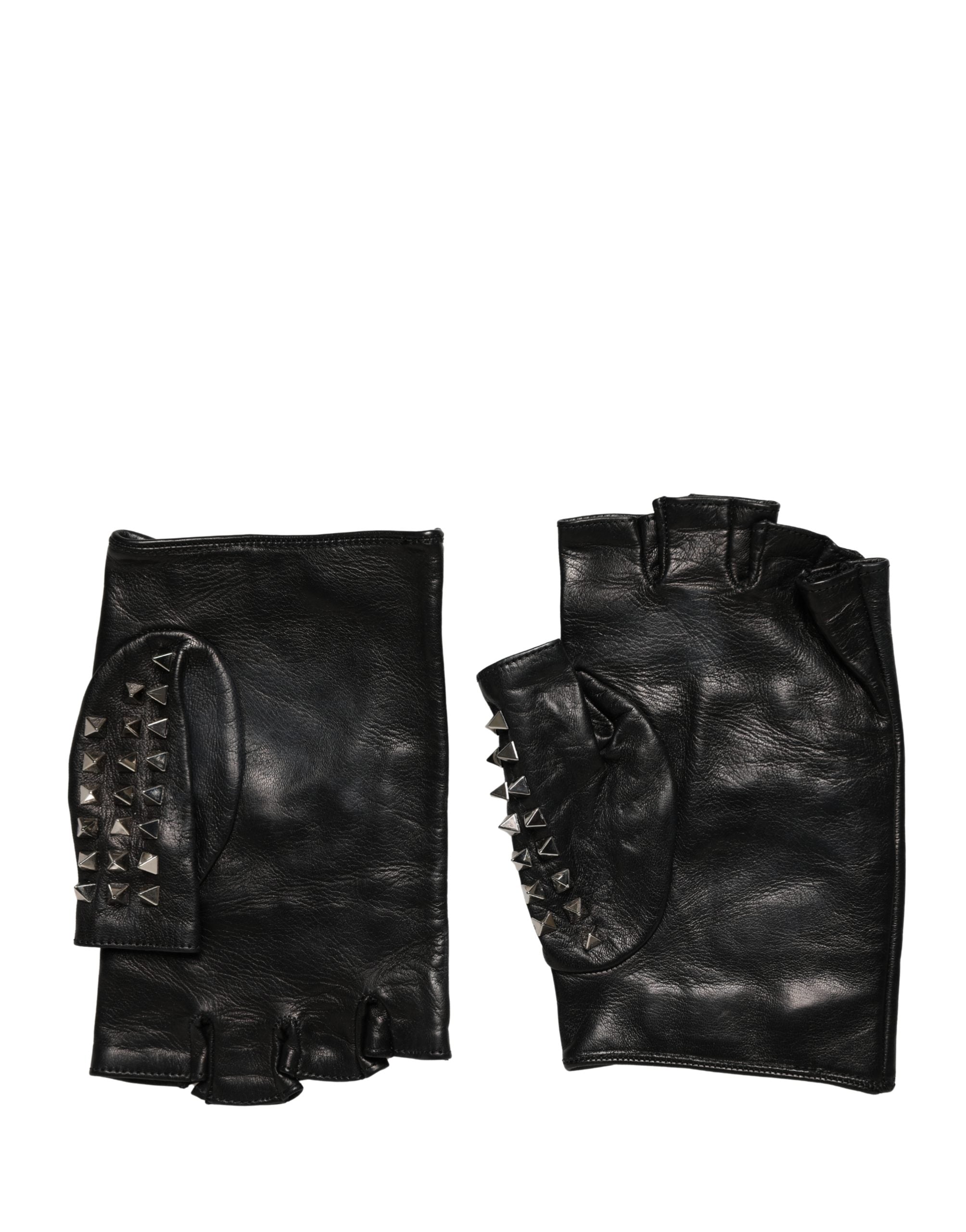 Dolce & Gabbana Black Embellished Wrist Length Mitten Women Gloves Dolce & Gabbana