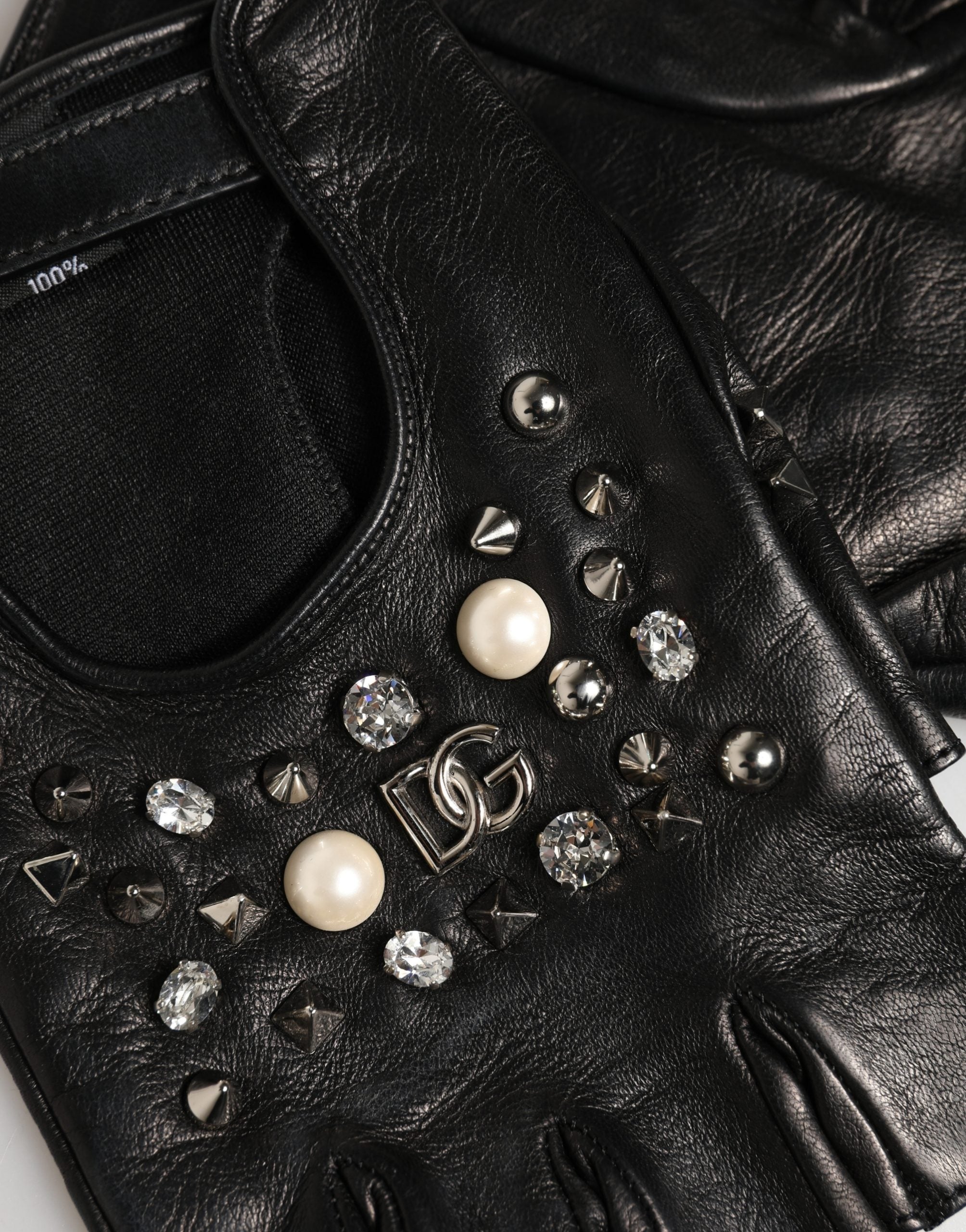 Dolce & Gabbana Black Embellished Wrist Length Mitten Women Gloves Dolce & Gabbana