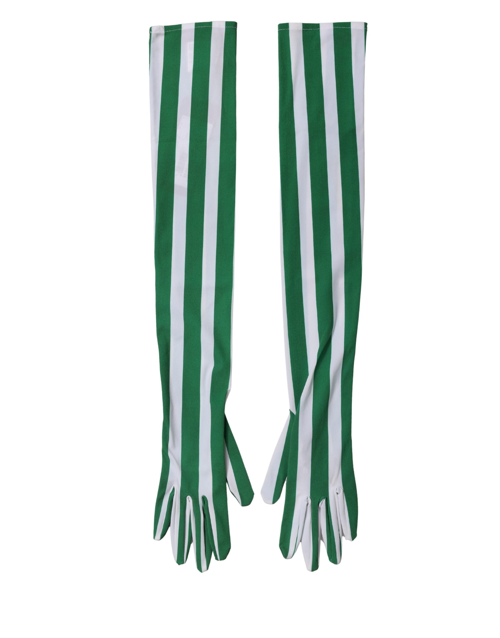 Dolce & Gabbana Green White Stripes Nylon Elbow Length Women Gloves Dolce & Gabbana