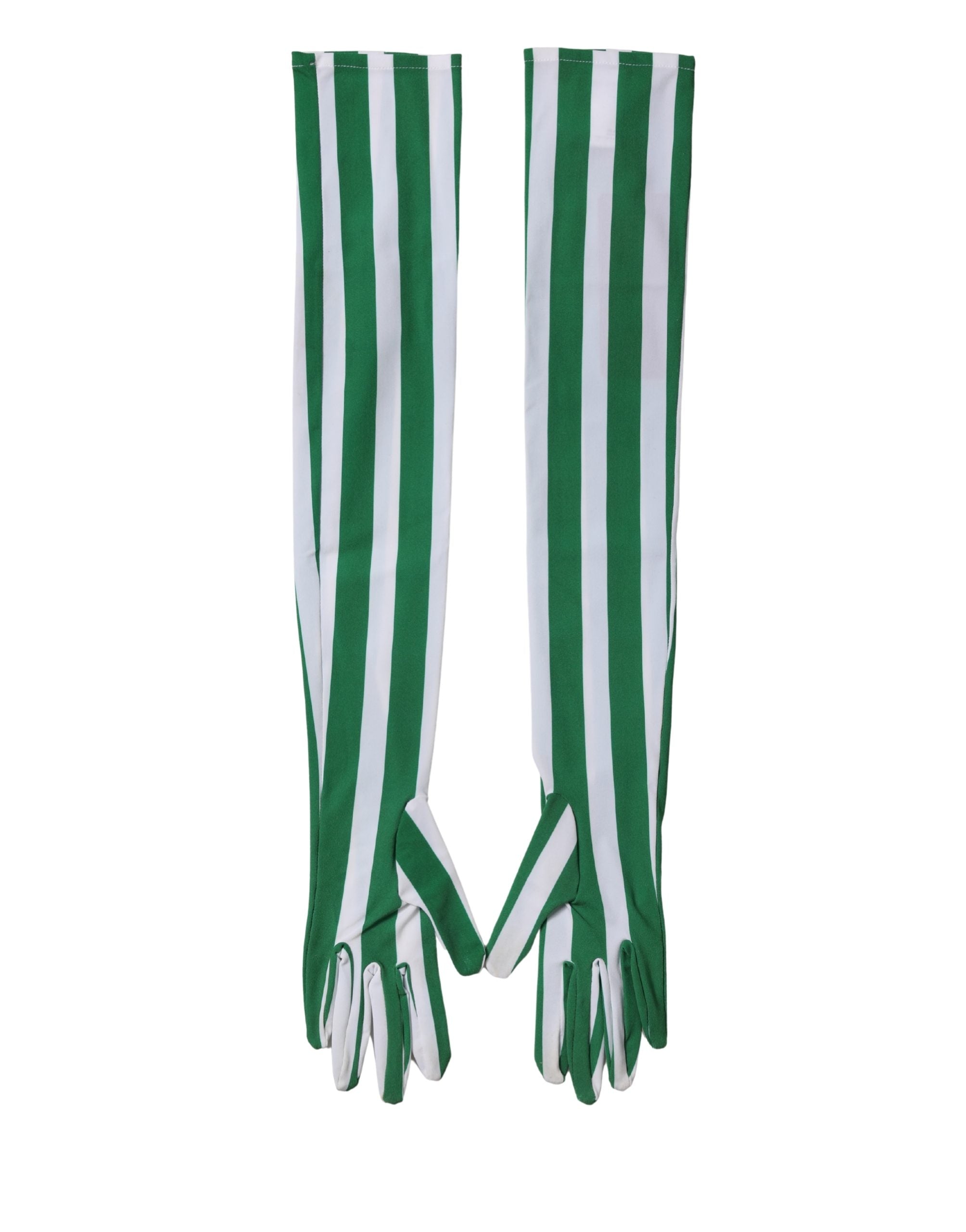 Dolce & Gabbana Green White Stripes Nylon Elbow Length Women Gloves Dolce & Gabbana