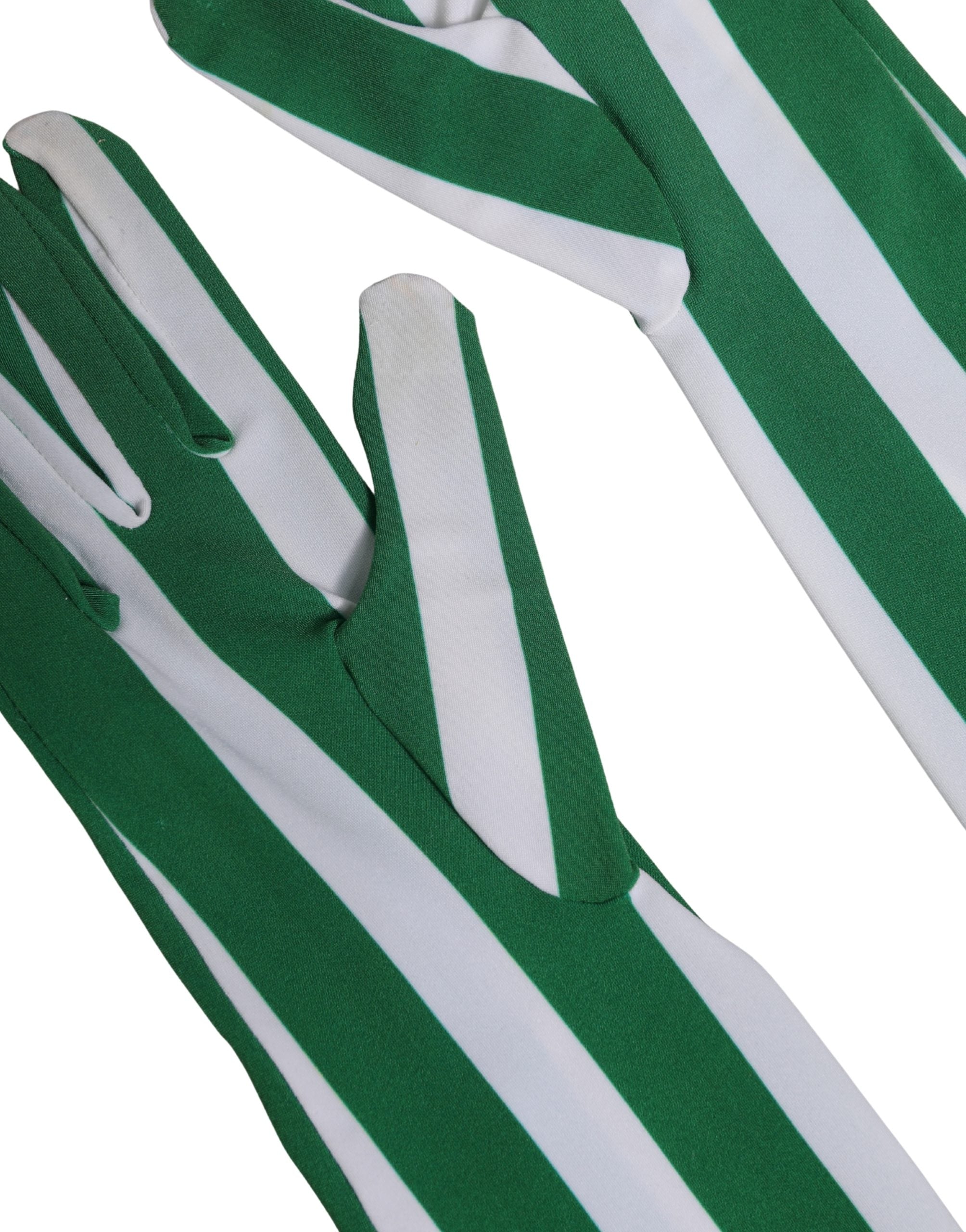 Dolce & Gabbana Green White Stripes Nylon Elbow Length Women Gloves Dolce & Gabbana