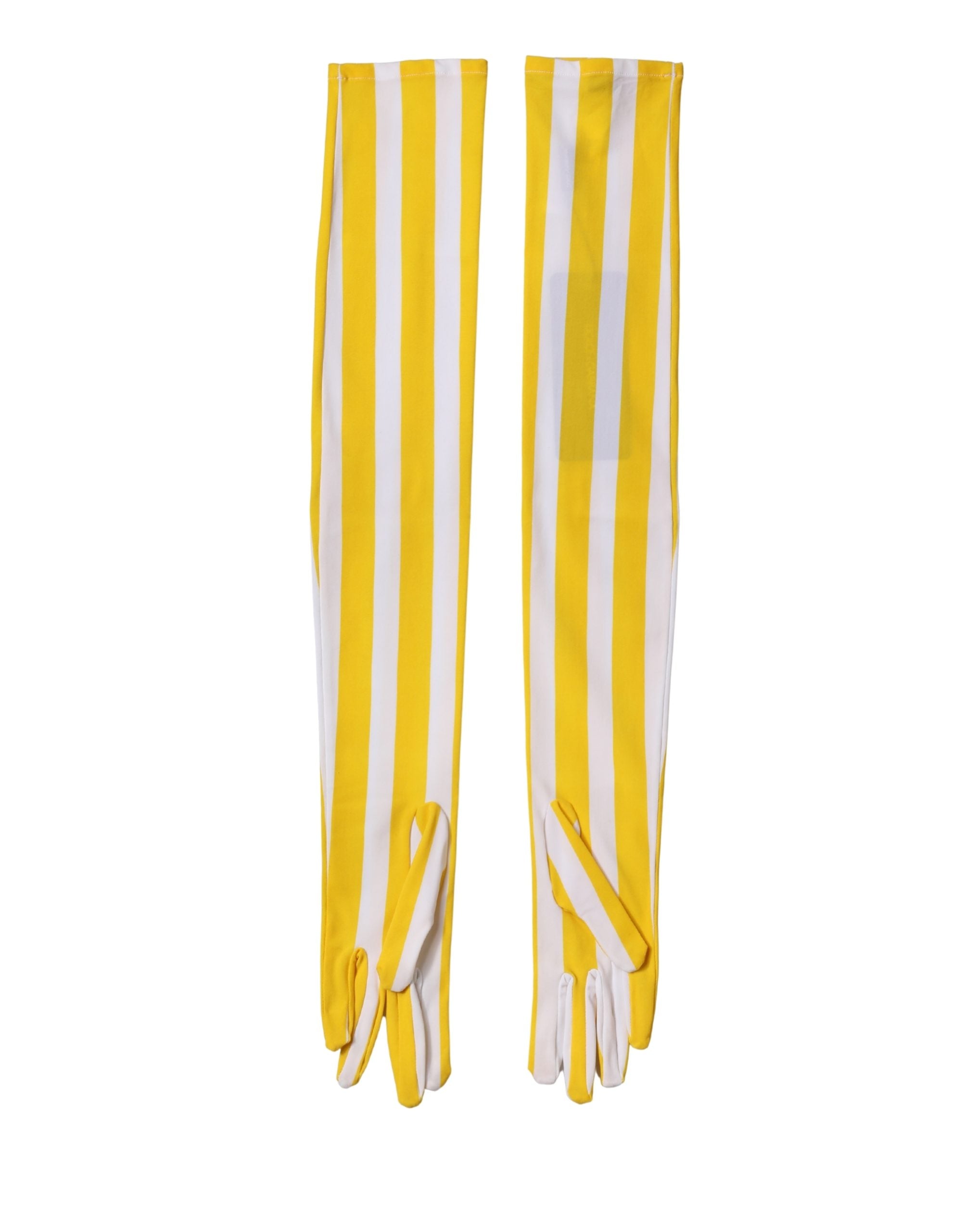 Dolce & Gabbana Yellow White Stripes Nylon Elbow Length Women Gloves Dolce & Gabbana