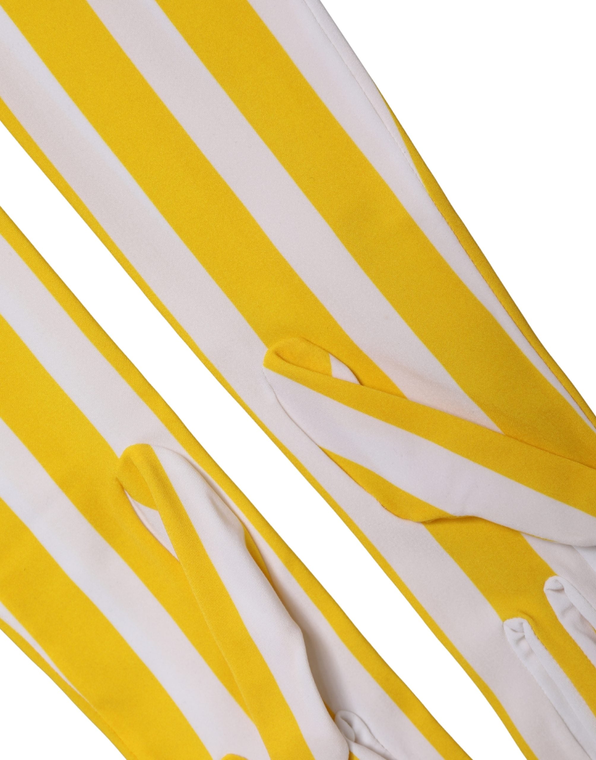 Dolce & Gabbana Yellow White Stripes Nylon Elbow Length Women Gloves Dolce & Gabbana