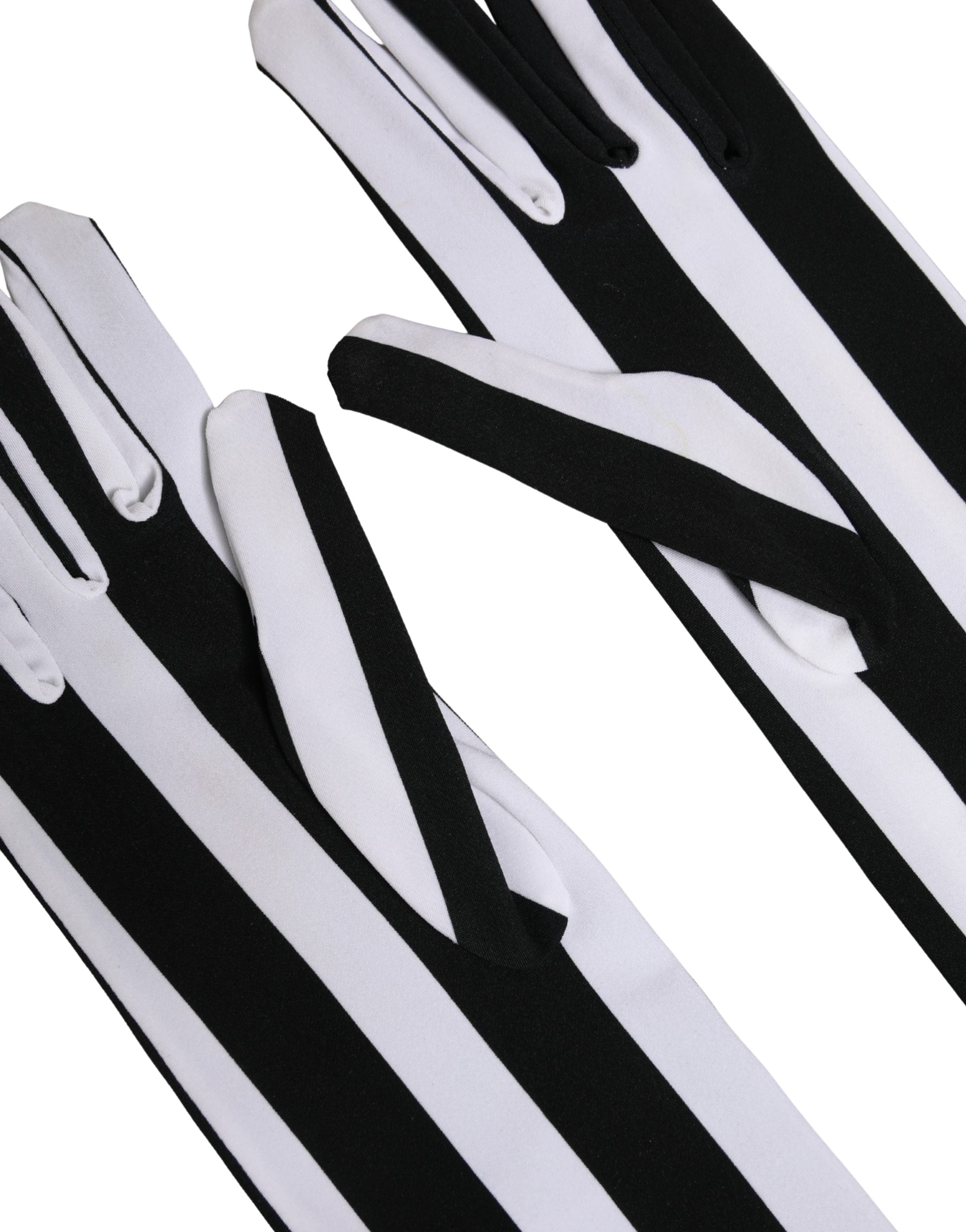 Dolce & Gabbana Black White Stripes Nylon Elbow Length Women Gloves Dolce & Gabbana