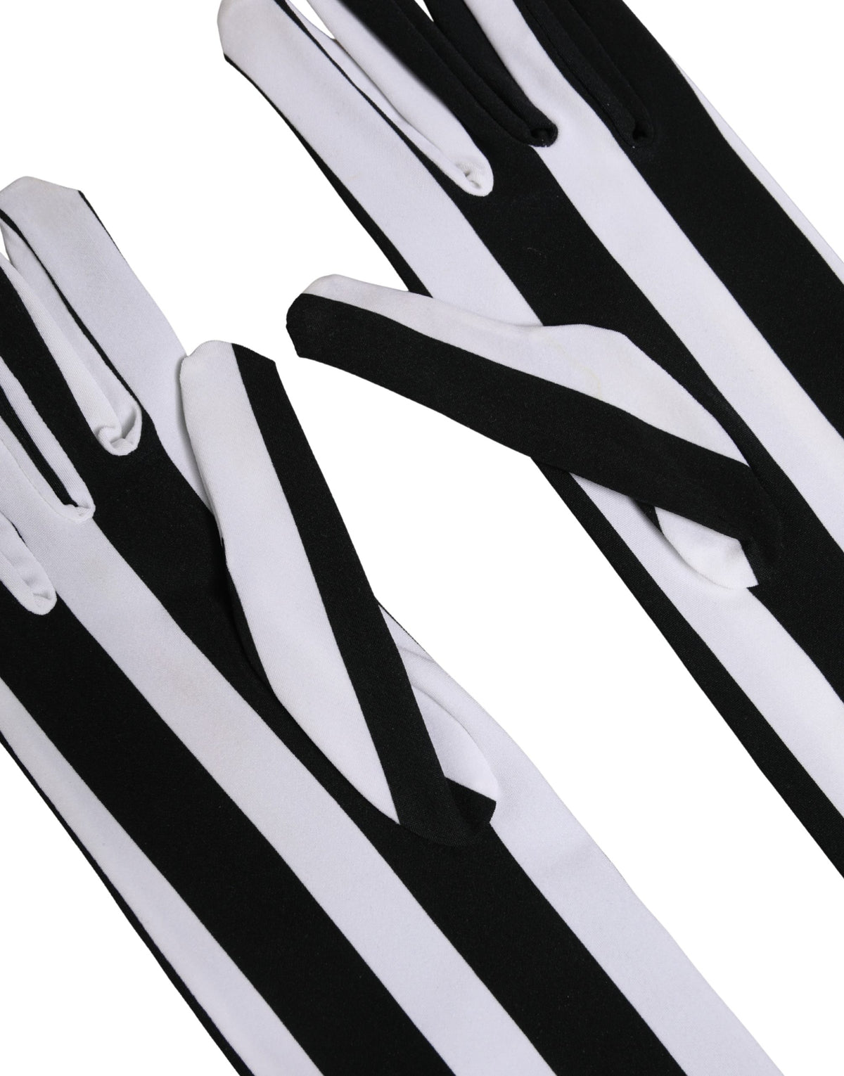 Dolce & Gabbana Black White Stripes Nylon Elbow Length Women Gloves