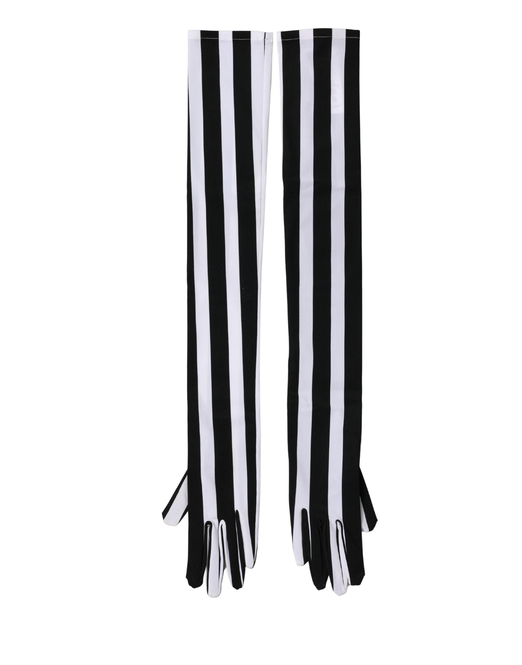 Dolce & Gabbana Black White Stripes Nylon Elbow Length Women Gloves Dolce & Gabbana