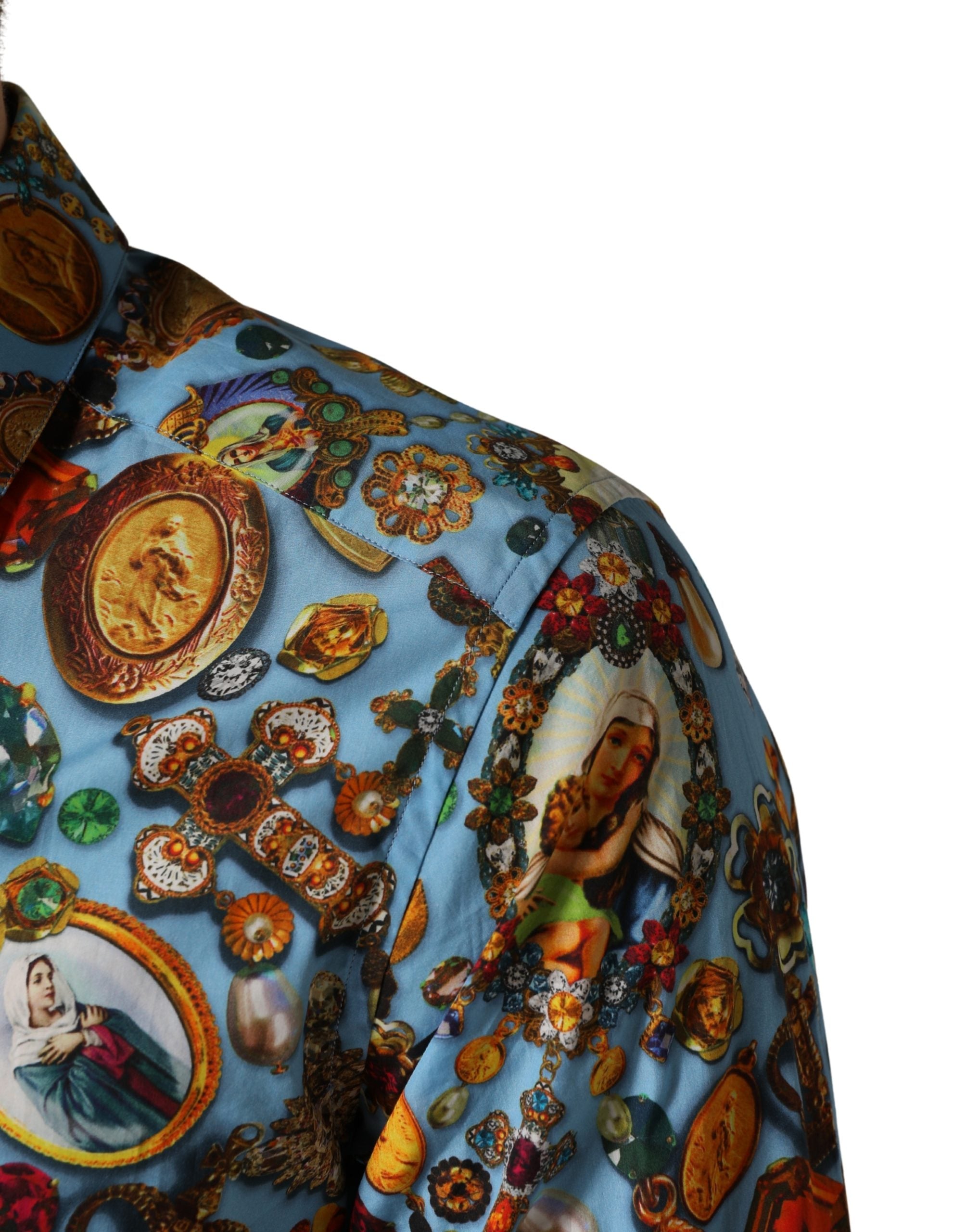Dolce & Gabbana Blue Cotton Jewel Print Button Down GOLD Shirt Dolce & Gabbana