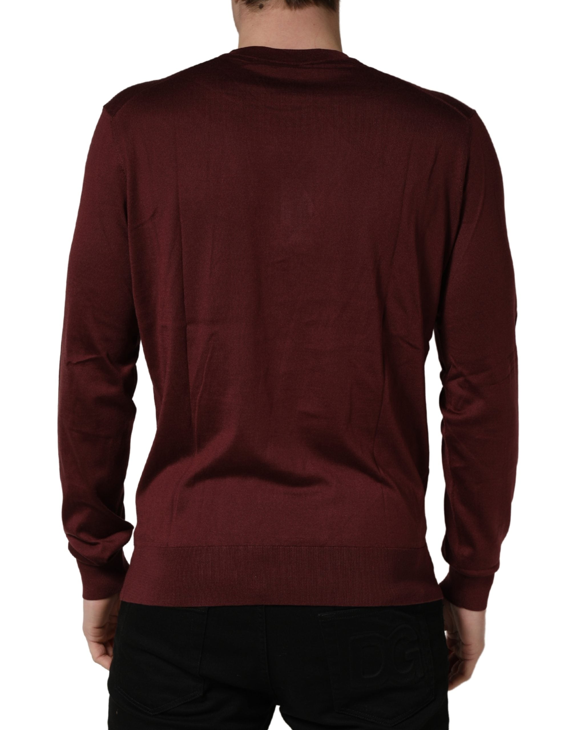 Dolce & Gabbana Maroon Silk Men Crew Neck Pullover Sweater Dolce & Gabbana