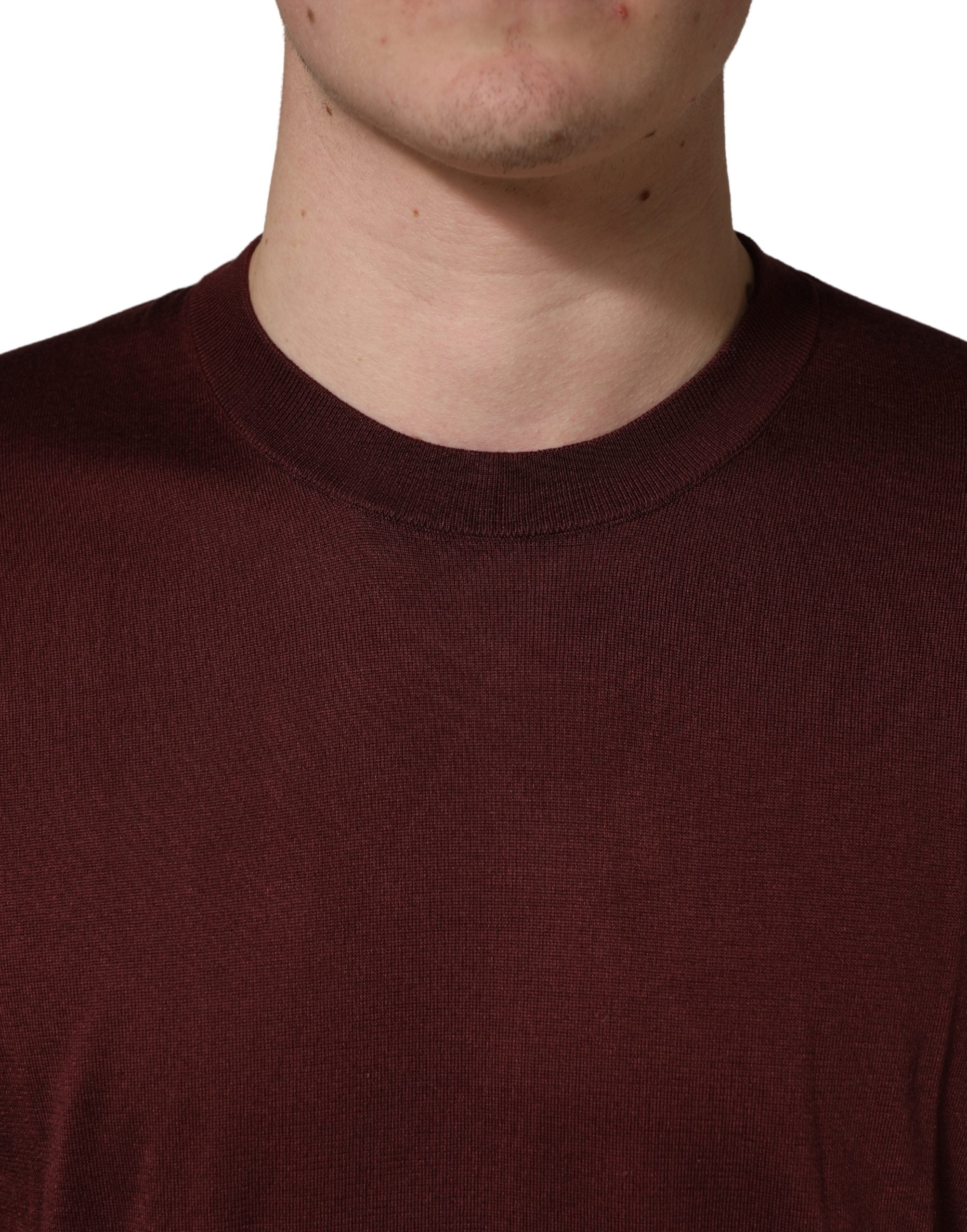 Dolce & Gabbana Maroon Silk Men Crew Neck Pullover Sweater Dolce & Gabbana
